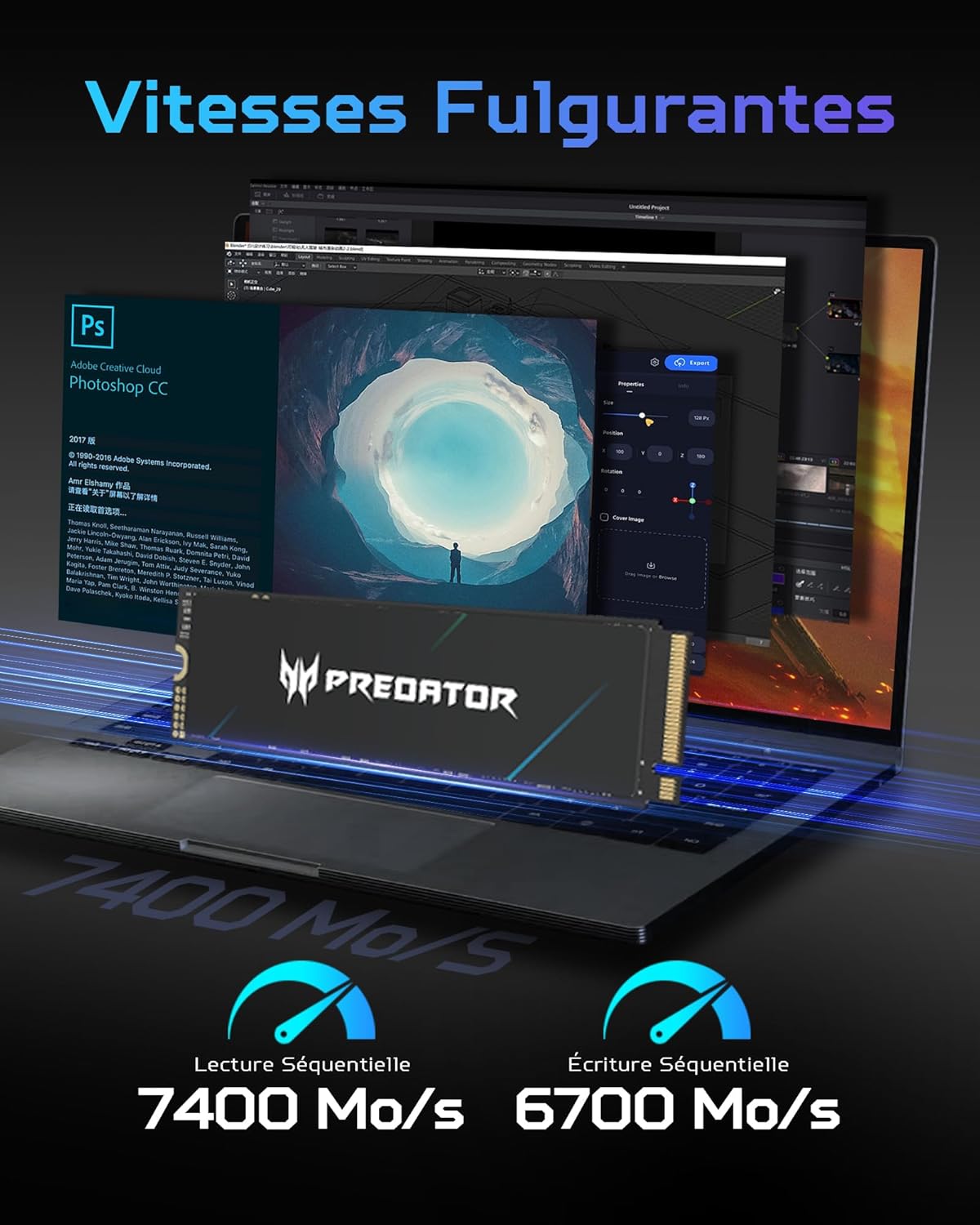Detalle 2 de Predator GM7000 2TB M.2 NVMe SSD with DRAM Cache (PCIe Gen4×4)