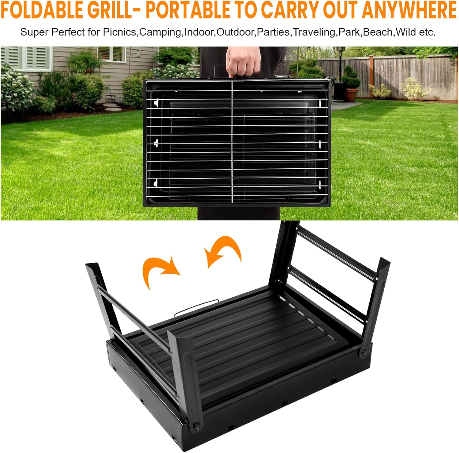 Thumbnail 5 de Uten Barbecue portable à charbon pliable pour 4 à 6 personnes, grille en inox