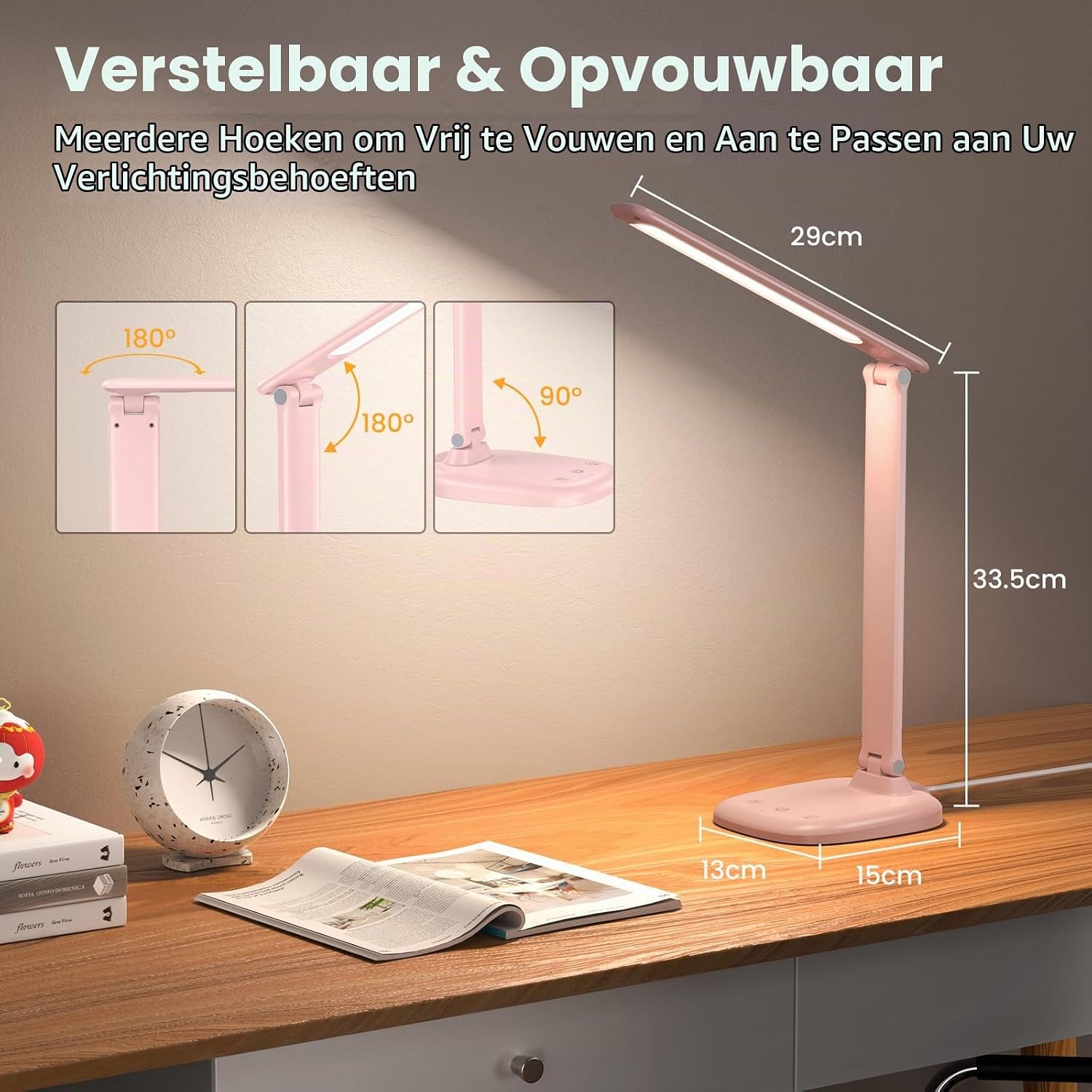 Detalle de KQPZ I7C opvouwbare led-bureaulamp met accu, 5 lichtkleuren en dimfunctie