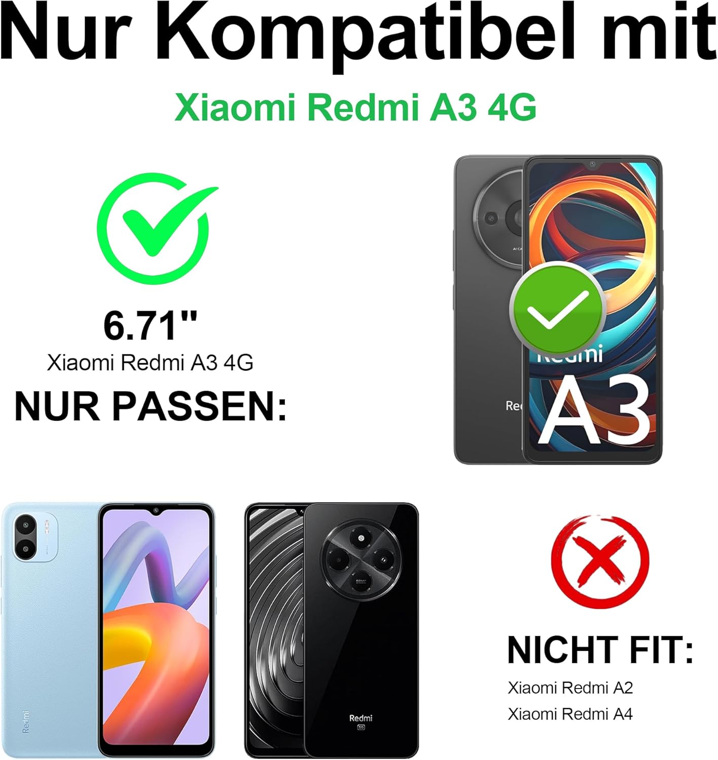 Detalle de Pilaru Handyhülle für Xiaomi Redmi A3 4G – 360° Metallring Ständer, Fallschutz nach Militärstandard