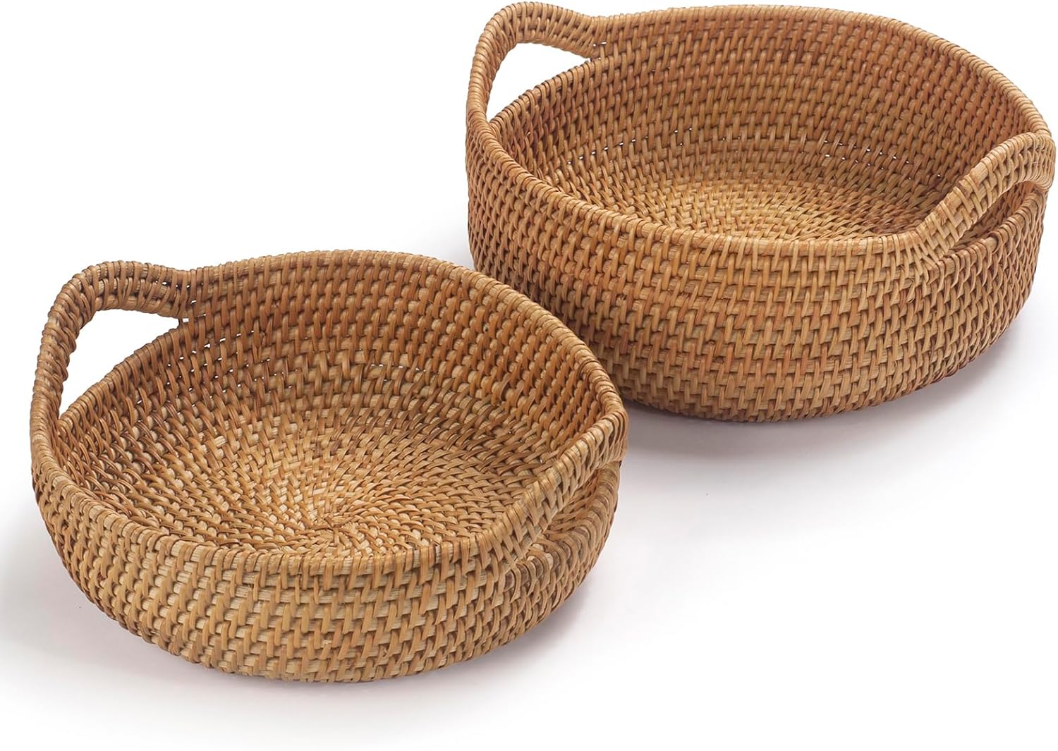 Detalle 2 de Handgewebte Rattan-Brotkörbe mit Griffen (2er-Set) – Obstkorb & Servierkorb für Küche und mehr