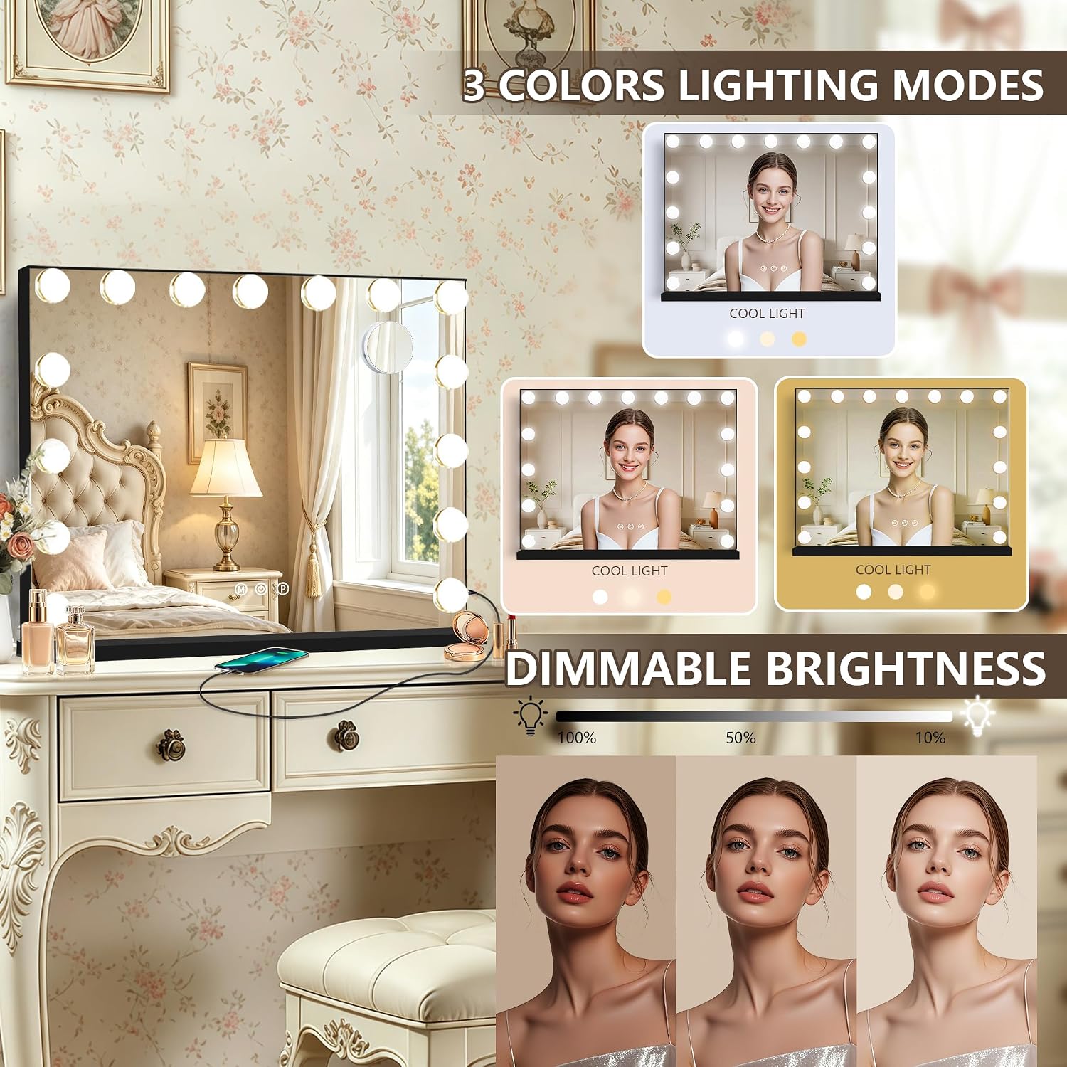 Thumbnail 2 de Ratsamee Hollywood Vanity Mirror 23" x18" ๐