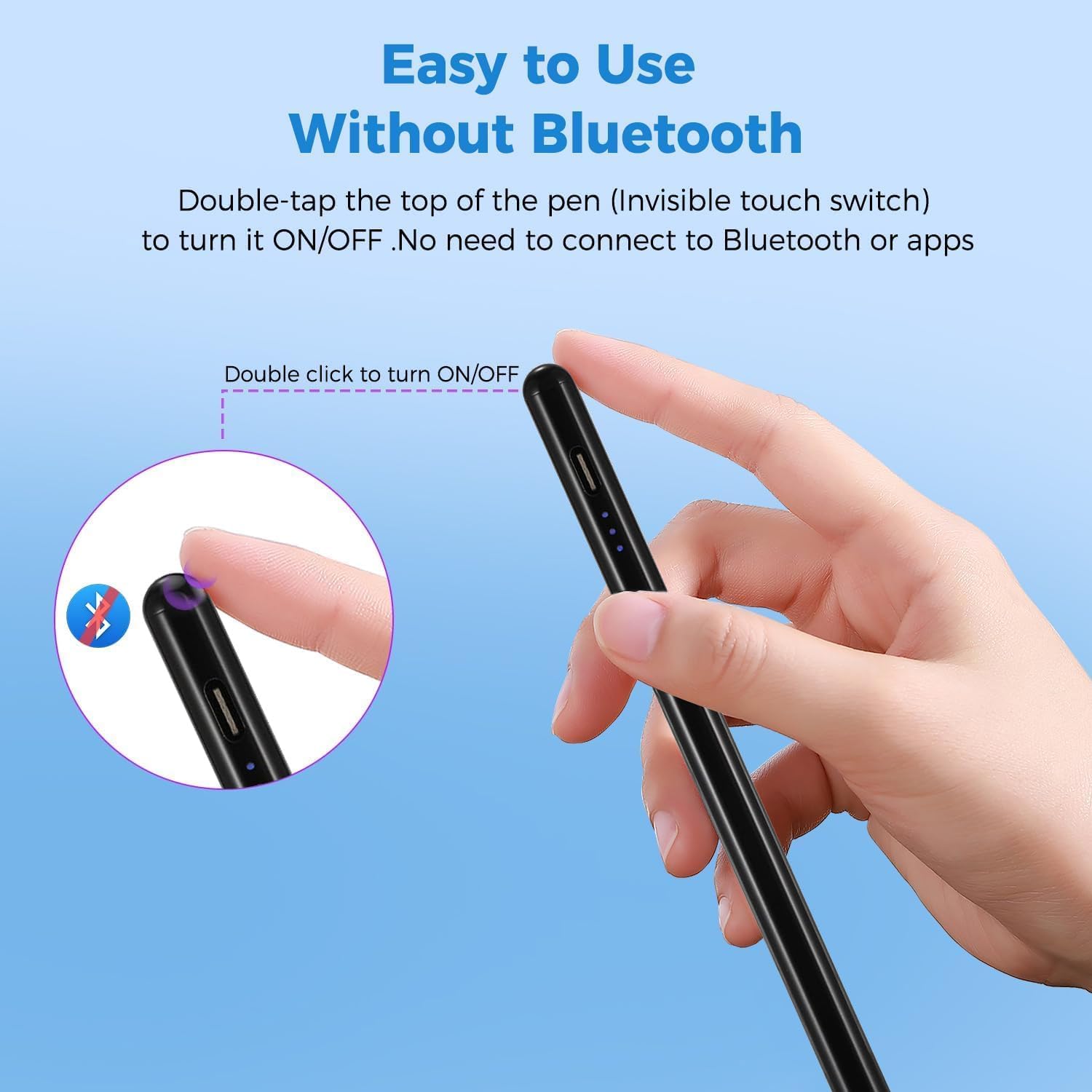 Thumbnail 2 de Stylus Pen for iPad (2018–2025) with Tilt Sensitivity, Palm Rejection, and Fast Charge (Black)