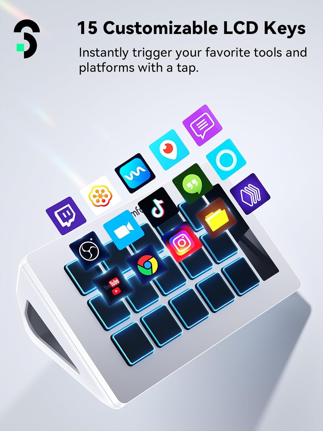 Thumbnail 1 de SOOMFON Stream Controller Stream Control Deck with 15 Customizable LCD Macro Keys for OBS, YouTube, Twitch (PC & Mac)