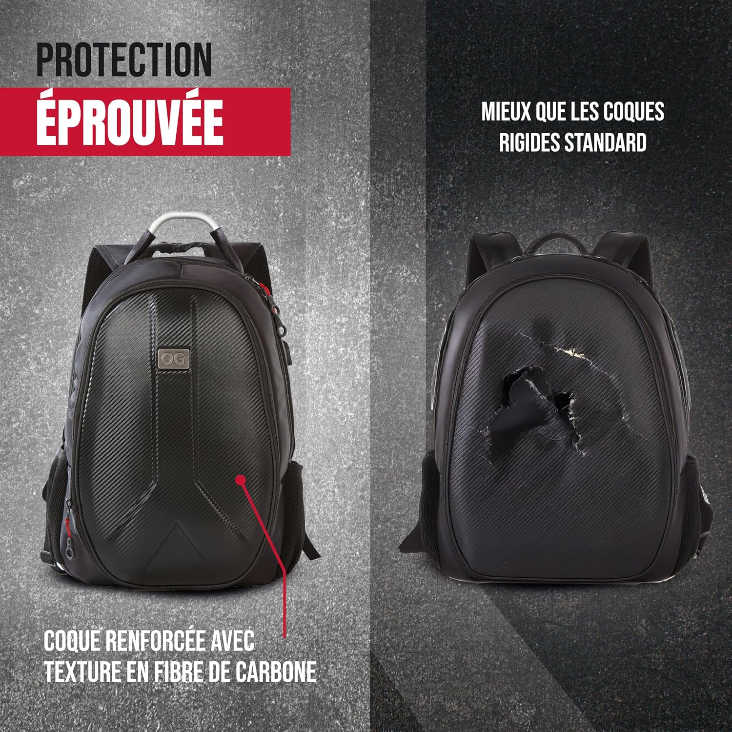 Detalle 2 de OG Original GetAway sac à dos moto étanche extensible 35L/45L pour homme, compartiment casque et USB