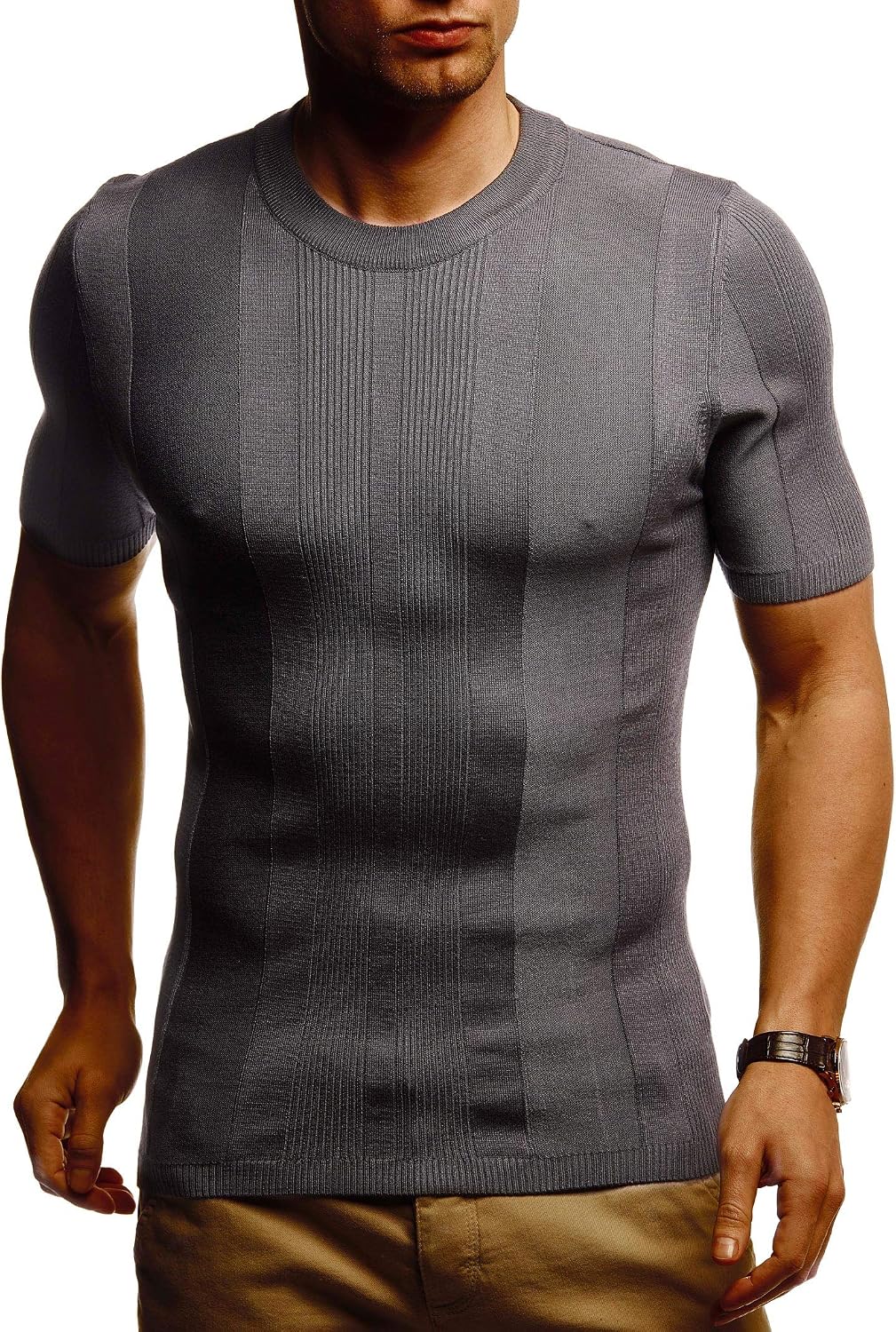 Detalle 2 de Leif Nelson Maglietta da uomo a maniche corte, scollo rotondo, vestibilità slim – versatile per sport e tempo libero
