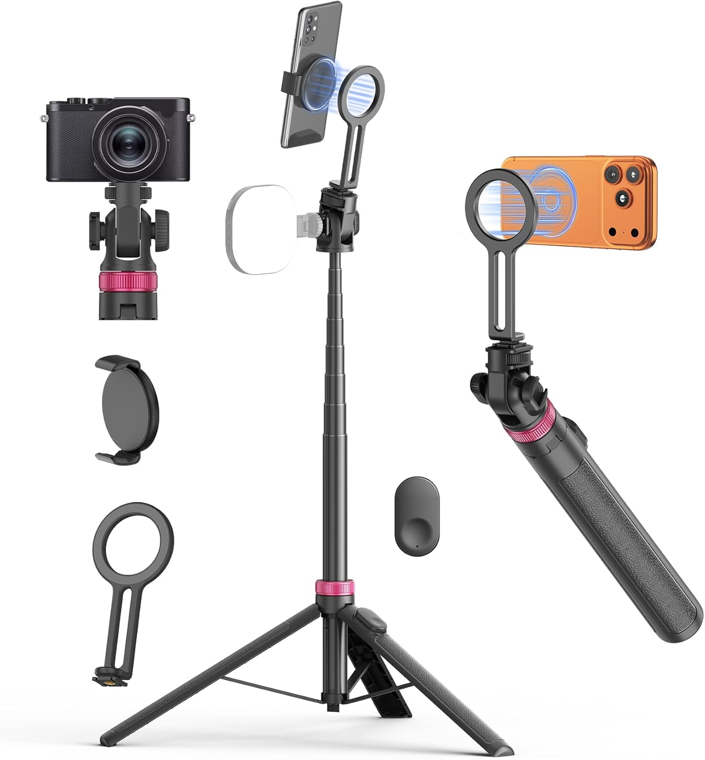 69" Magnetic Phone Tripod Head for MagSafe Phones with Remote & Mount Adapter