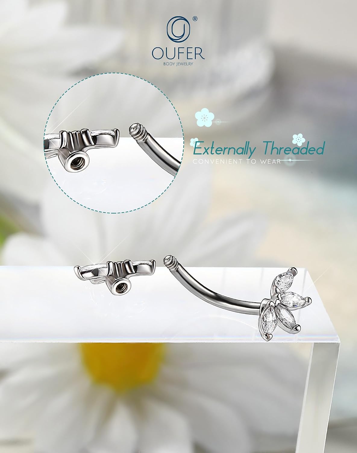 Thumbnail 2 de OUFER 14G Fiore Ombelico Anello oro cz