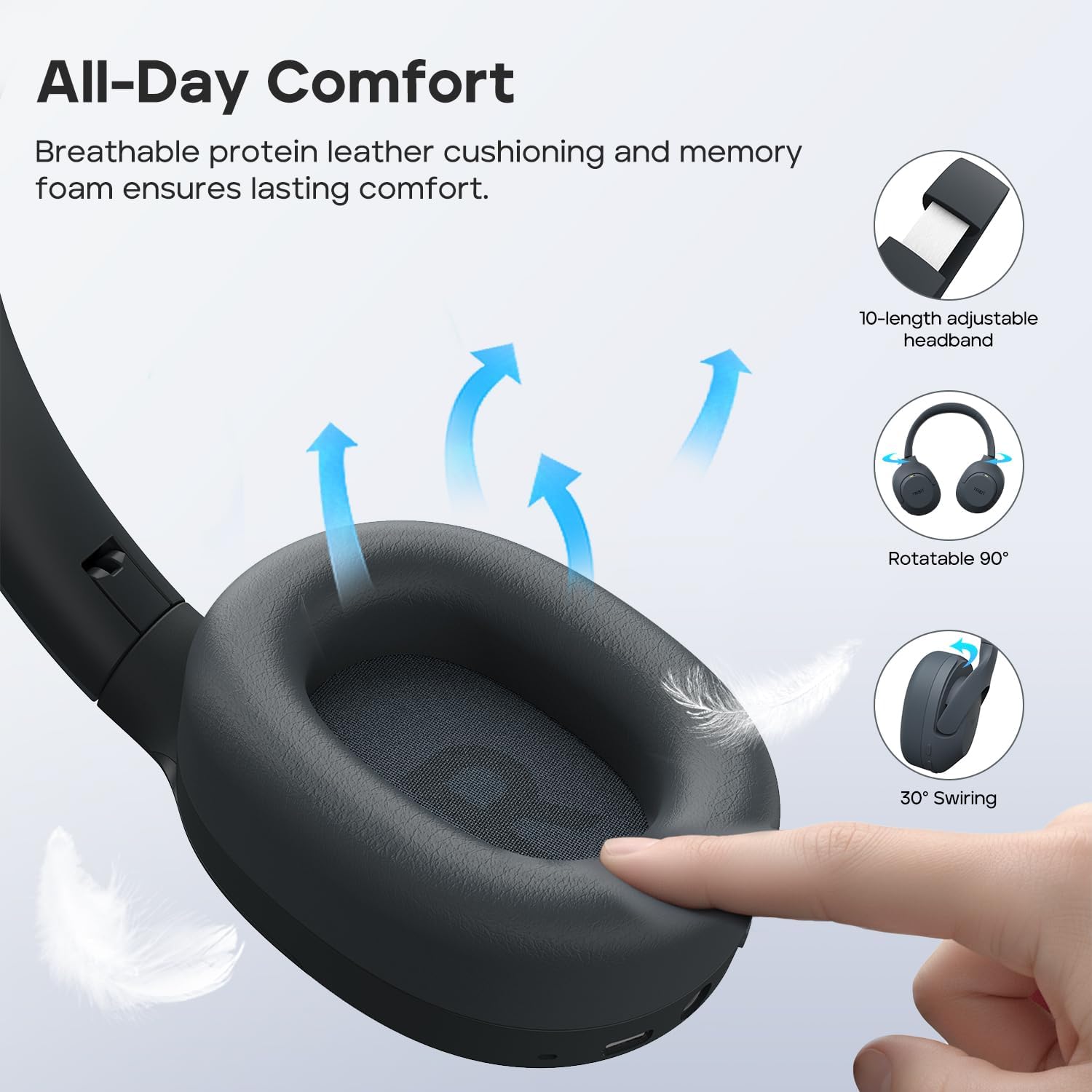 Detalle de Tribit QuietPlus 81 wireless noise-cancelling headphones with deep bass and up to 110H playtime