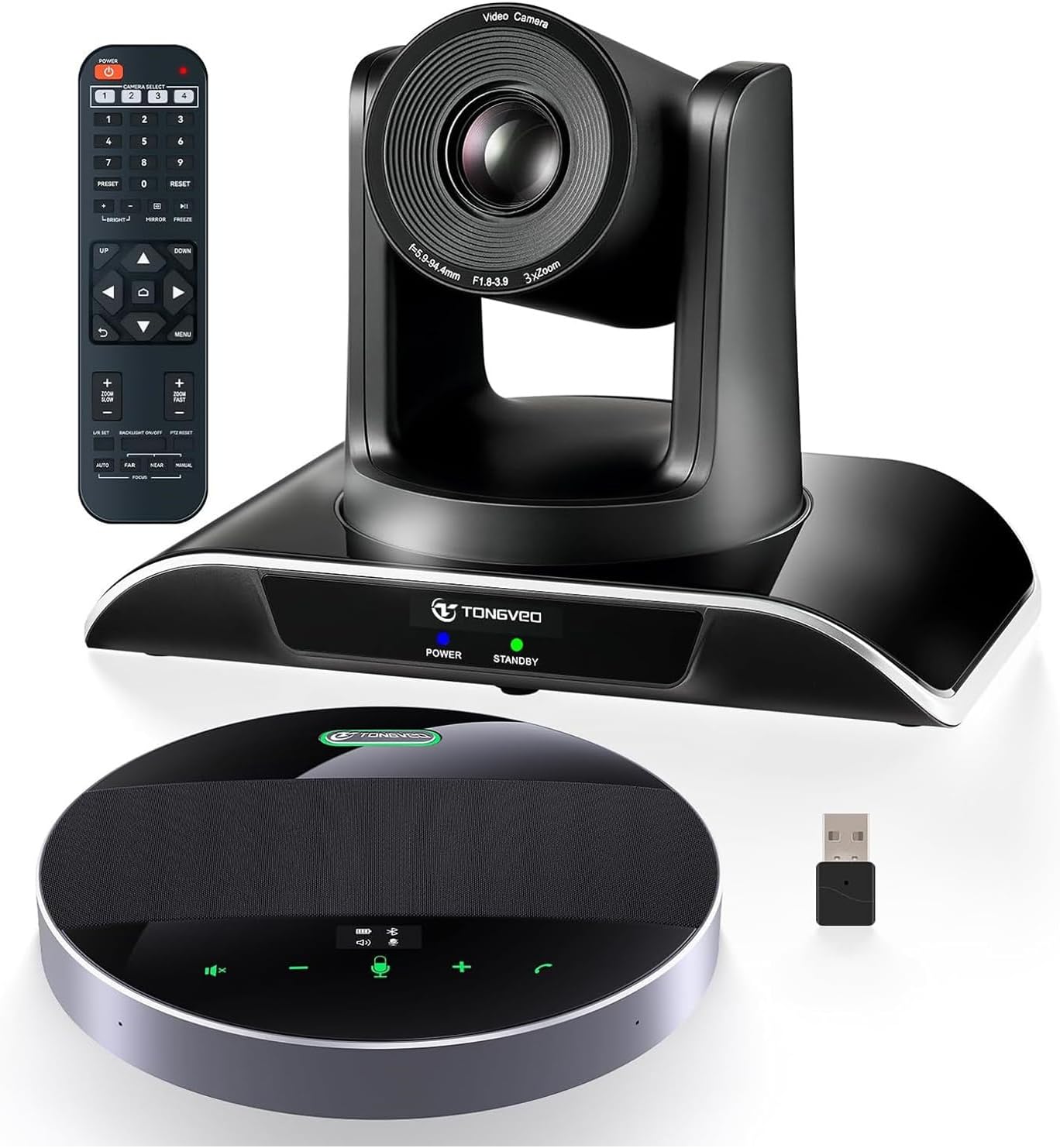 Detalle de TONGVEO KI-Autotracking Konferenzraum-Kamera-System mit Bluetooth-Freisprechmikrofon, 1080p/60 fps und 3x optischem Zoom