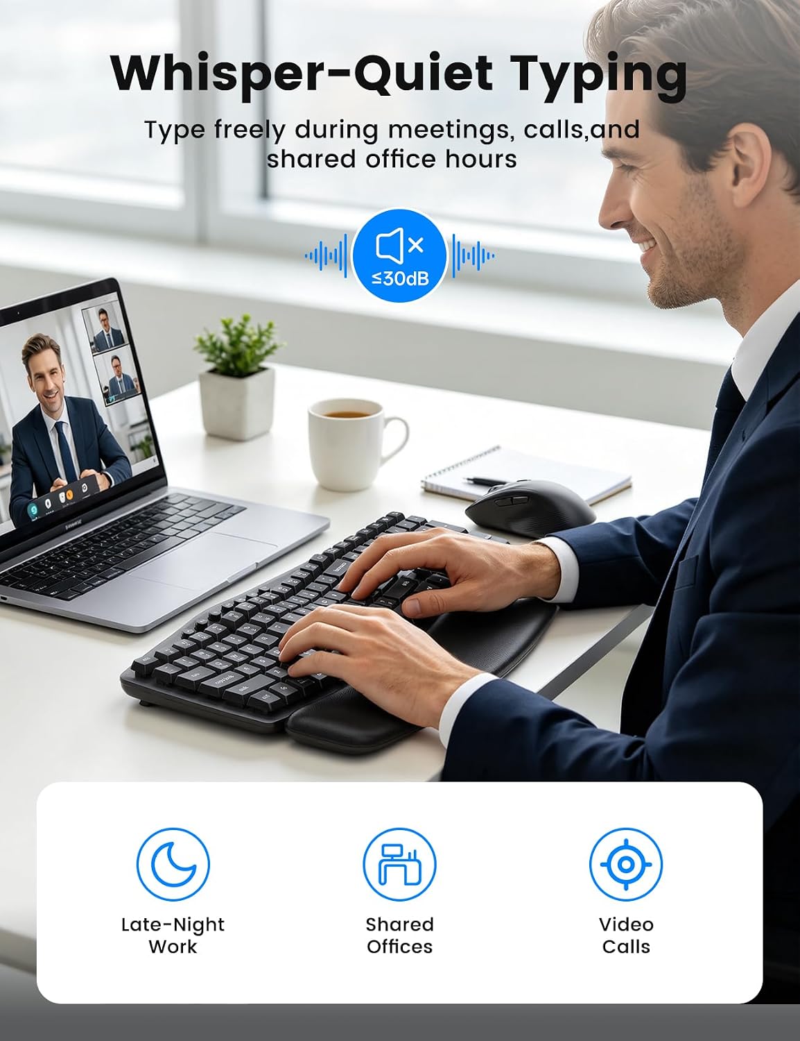 Detalle 2 de Sablute Ergonomic Wireless Keyboard and Mouse Combo 30dB ⌨