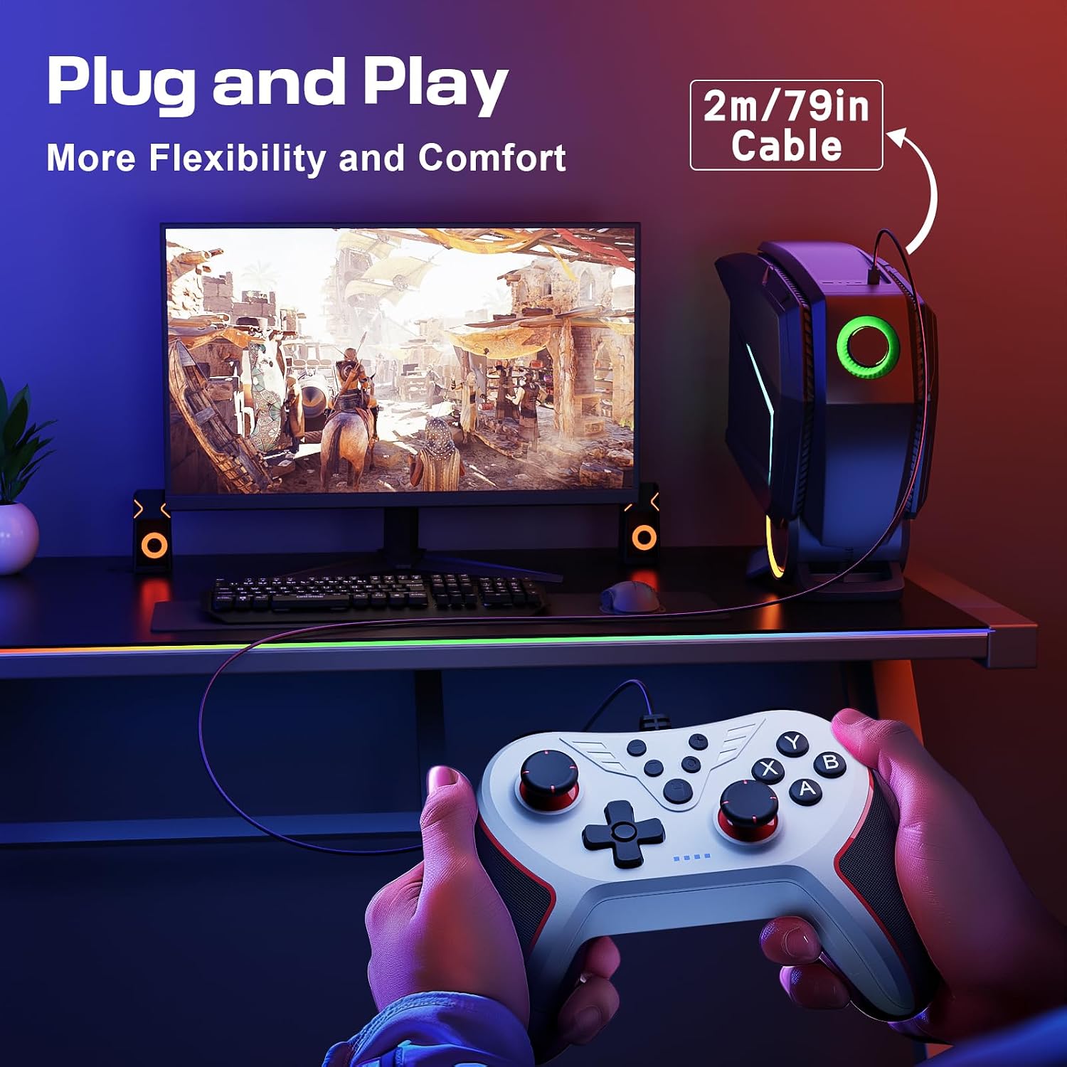 Detalle de RivalPlay PC controller wired gaming 79-inch