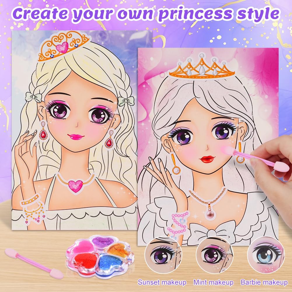 Thumbnail 3 de Aomig Libro di Pittura Ad Acquerello per Bambini: Kit di trucco di carta per principesse, set da viaggio per ragazze