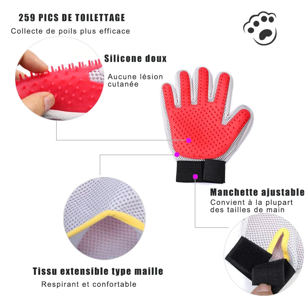 Thumbnail 4 de Marchul Lot de 2 Gants de Toilettage pour Animaux – Brosse, Épilation en Douceur et Massage pour Poils Longs/Courts