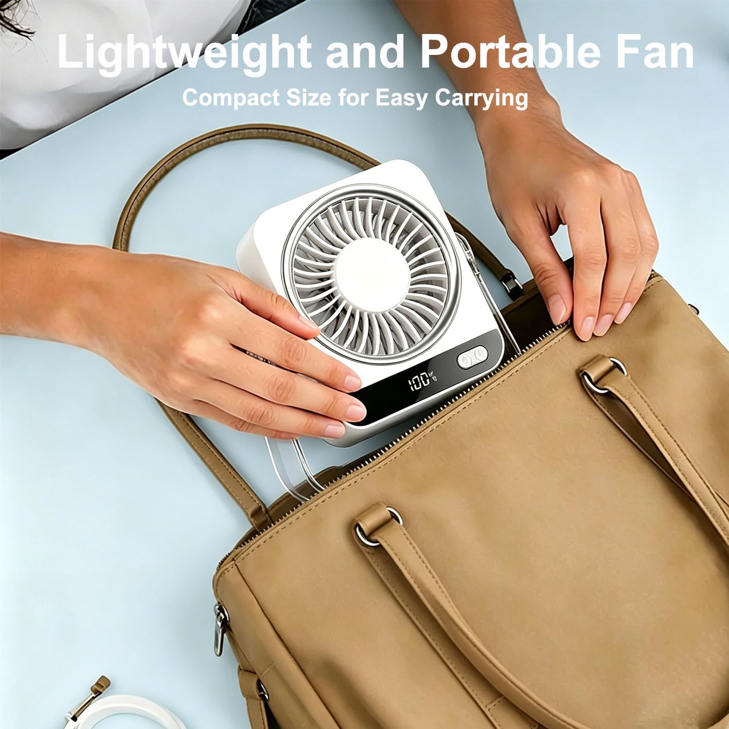 Thumbnail 6 de FGHB USB Desk Fan: Portable 5-Speed Mini Desktop Fan with 180° Rotation and 4000mAh Battery