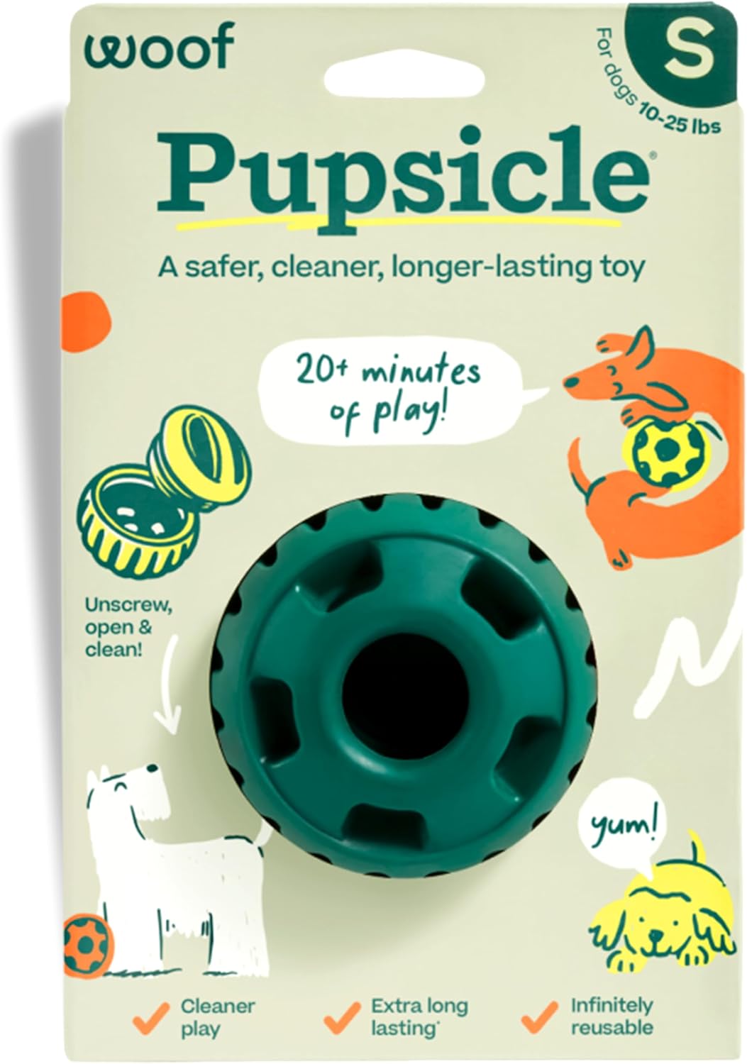 WOOF Pupsicle: Long-Lasting Interactive Dog Ball Toy for Small Dogs (10–25 lbs)
