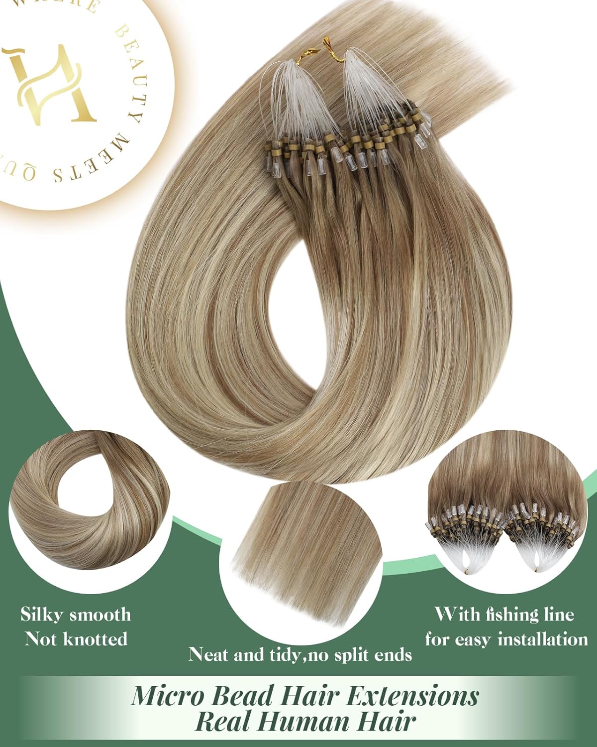 Thumbnail 1 de Ugeat Micro Link Hair Extensions (Balayage) — Light Brown Mix Platinum Blonde, Remy Human Hair