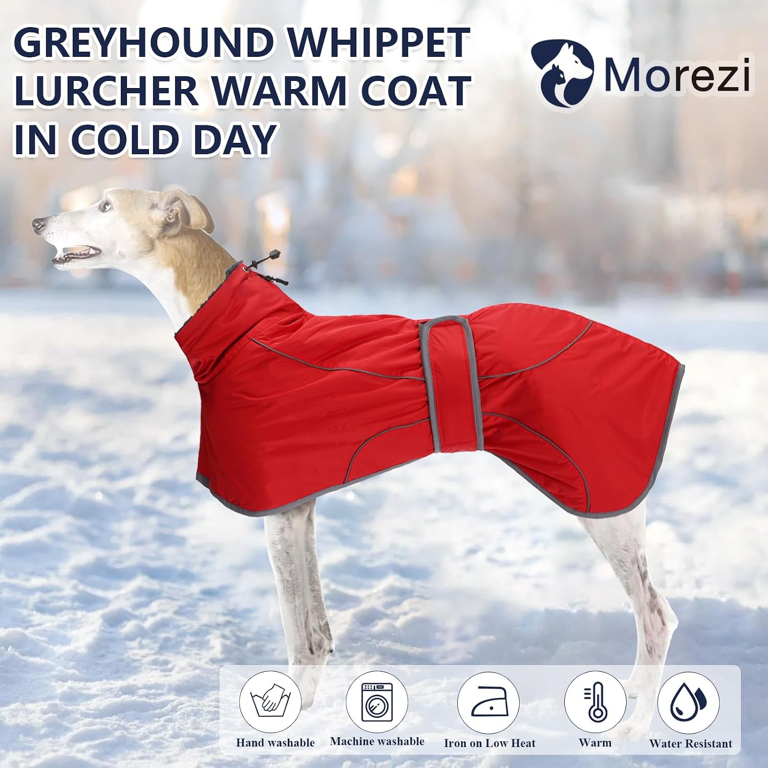 Detalle 2 de Greyhound Winter Coat: Red XXLarge with Padded Fleece Lining and Reflective Trim