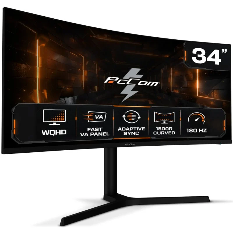 Detalle de Monitor Gaming PcCom Elysium Pro 34" Curvo 180 Hz: WQHD, VA, MPRT 1 ms y Altura Regulable