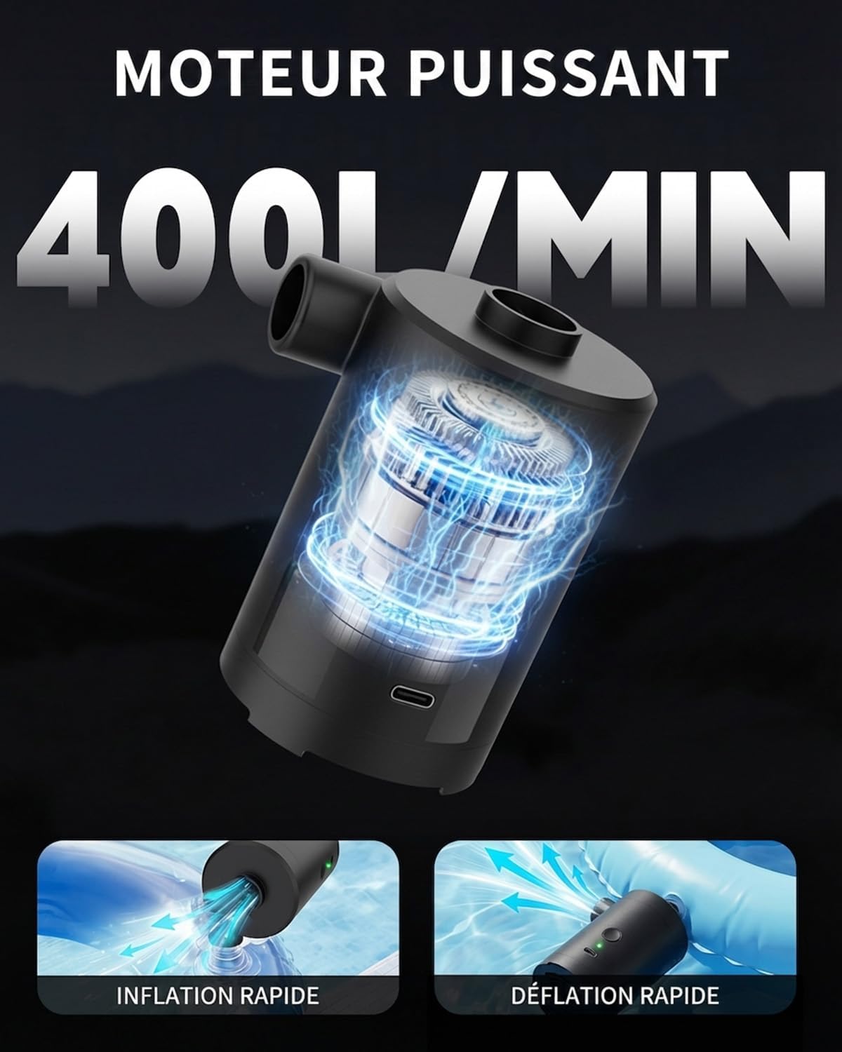 Thumbnail 6 de Zenmos Elektrische Luftpumpe für Luftmatratze – 3600mAh, 5 Düsen, kompakt & wiederaufladbar
