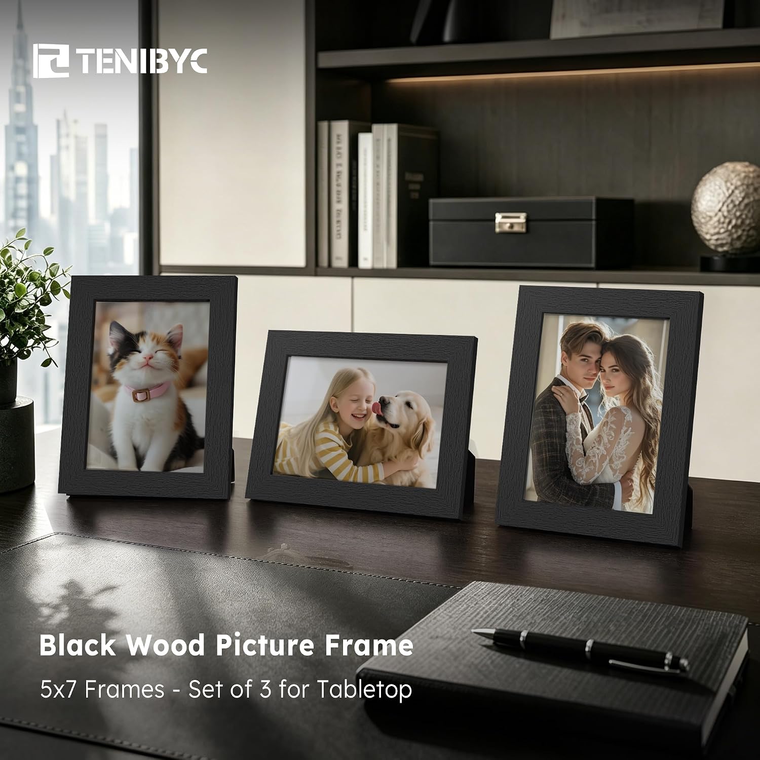 Thumbnail 6 de TENIBYC 5x7 Picture Frame 3 Pack – Black Woodgrain, Solid Wood & HD Tempered Glass