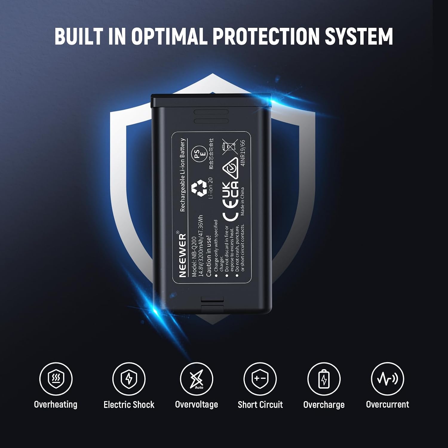 Detalle 2 de NEEWER Q200 : batterie de remplacement Li-Ion 14,8V 3200mAh pour flash extérieur 200Ws 2,4G