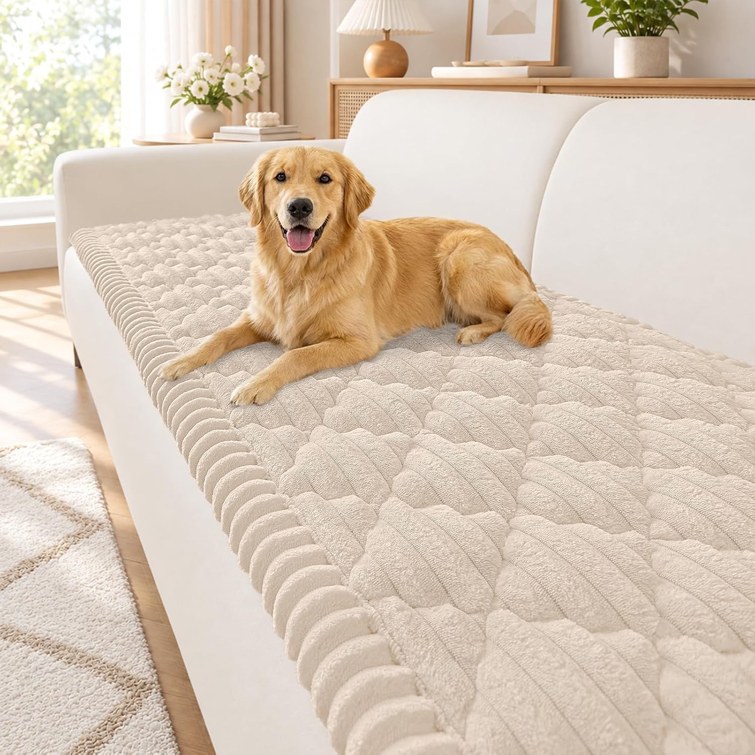 Detalle de Smiry FLRCWDZ05 Dog Couch Cover, Washable Polyester, Apricot, 27.6" x 59