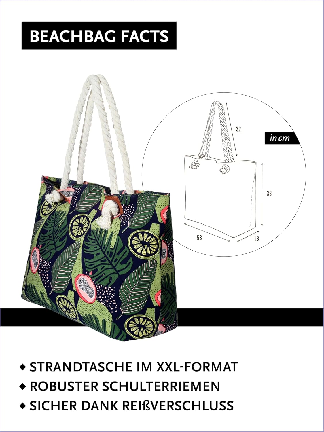 Thumbnail 1 de DonDon Strandtasche XXL mit Reißverschluss – Umhängetasche & Shopper für Damen im Beach Look