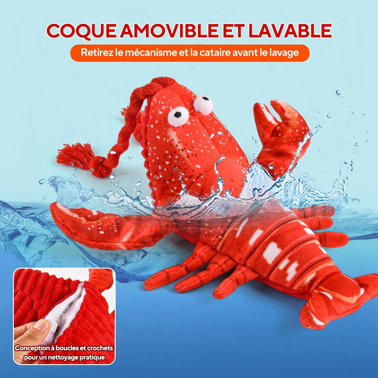 Detalle de LIFLIX Jouet interactif pour Chat - Homard battant des pattes, avec herbe à chat et recharge USB