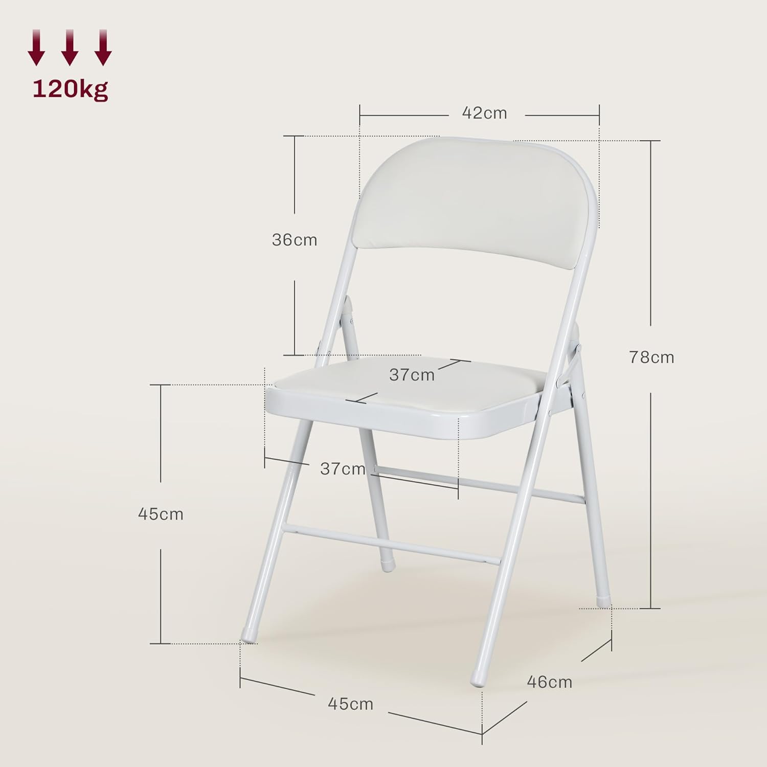 Detalle de HOMCOM Lot de 4 chaises pliantes de salle à manger en acier, coussin synthétique – 45 x 46 x 78 cm, blanc