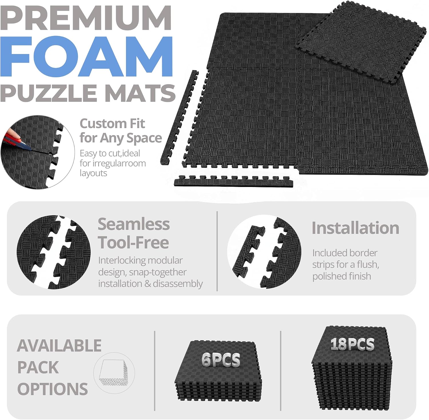 Detalle de HULKFIT Puzzle Exercise Mat, 1-Inch EVA Interlocking Tiles, 18-Piece Set