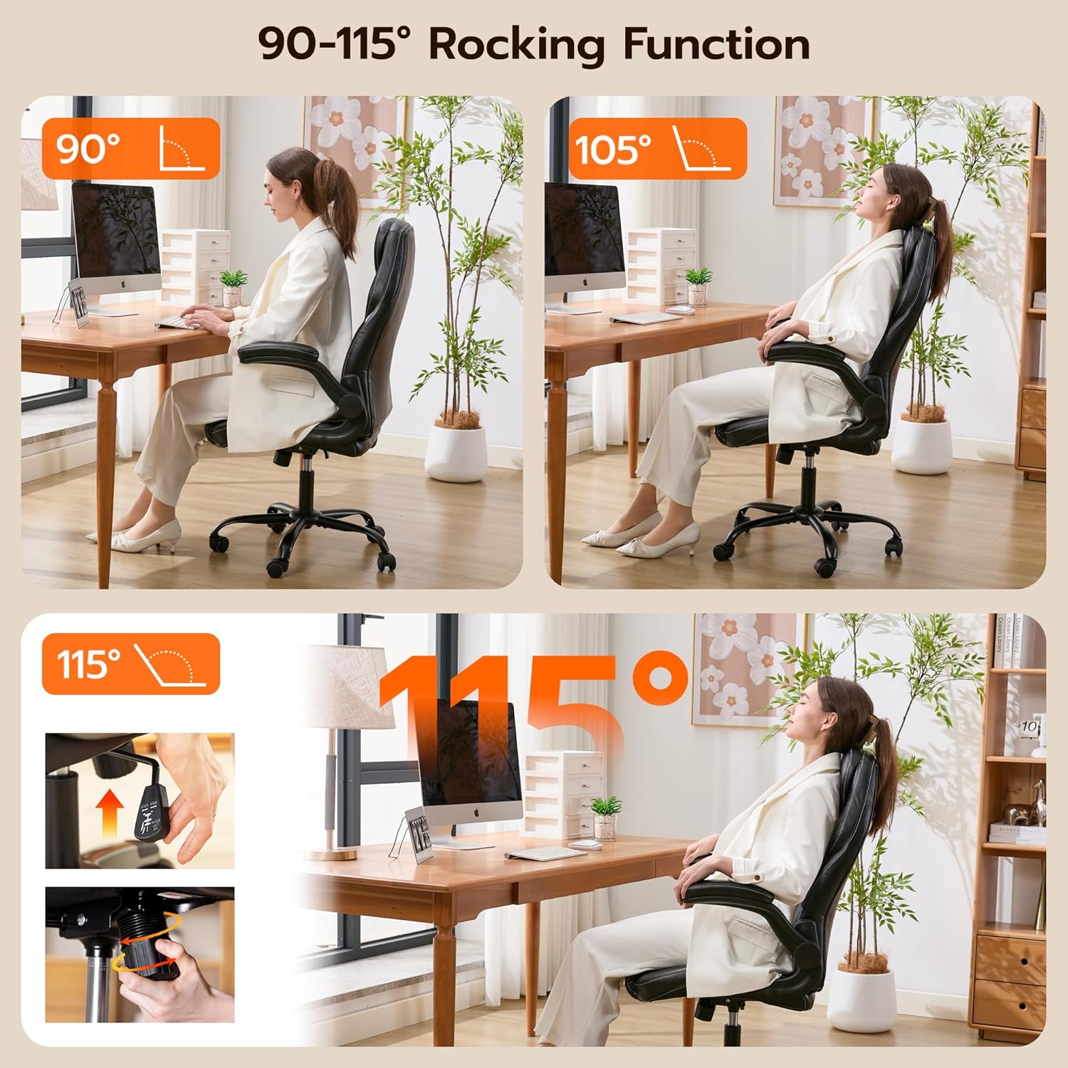 Thumbnail 3 de Ylzyxal Office Desk Chair with Adjustable Air Lumbar, Flip-Up Arms, and 360° Swivel Wheels