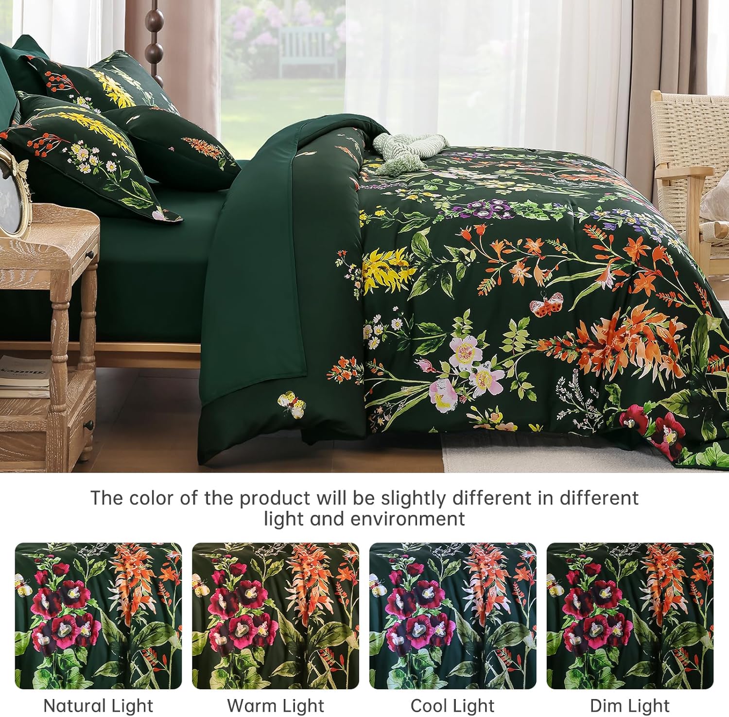 Detalle de WONGS BEDDING Floral Comforter Set Queen Size – 8-Piece Botanical Reversible Bedding