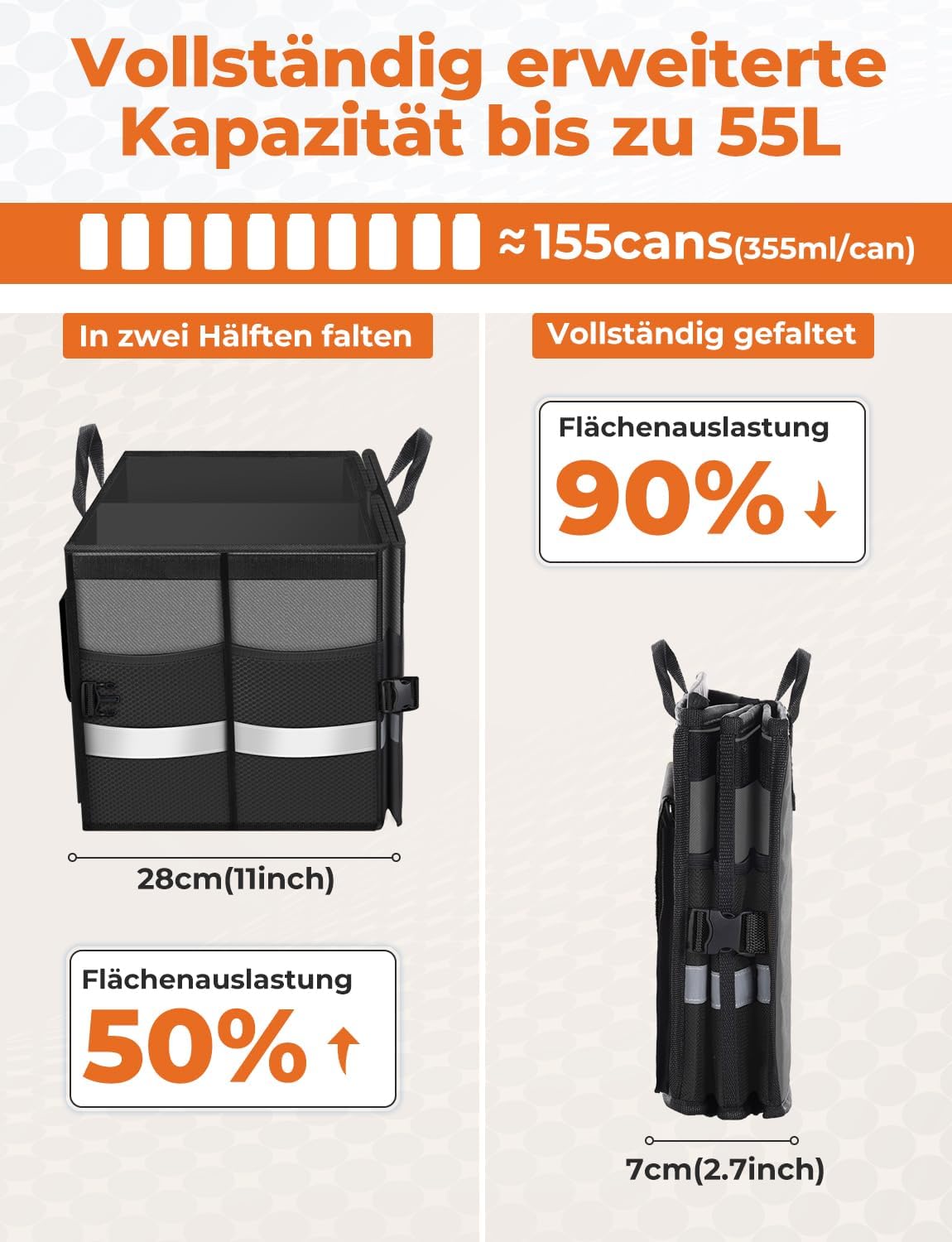 Detalle de Oasser Kofferraumtasche – robuster Organizer mit Deckel, wasserdicht und faltbar