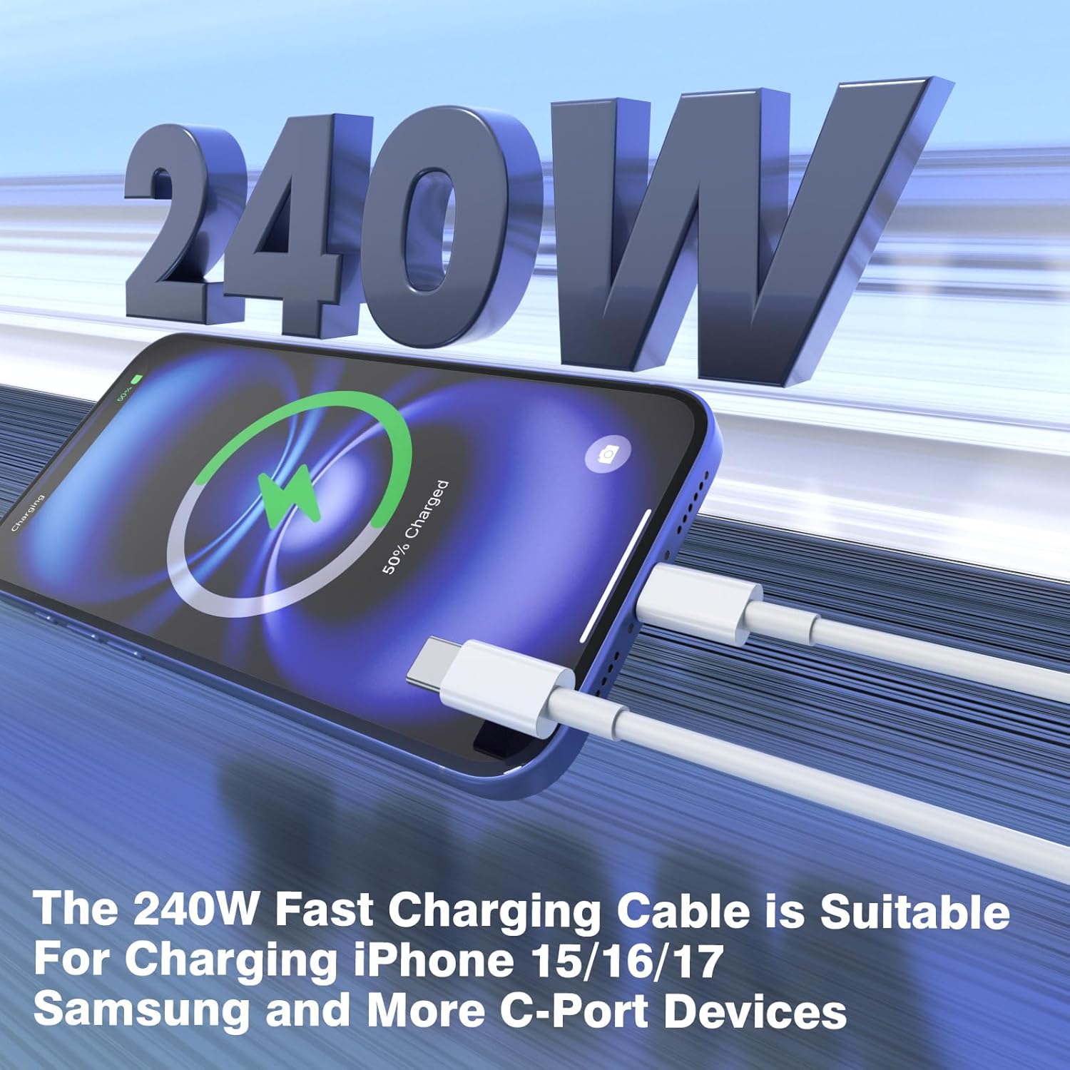 Detalle 2 de QZIIW USB C to USB C Cable 240W Fast Charging 3-Pack (3FT/3FT/3FT) – 240W PD3.1, E-Marker, DP Alt Mode