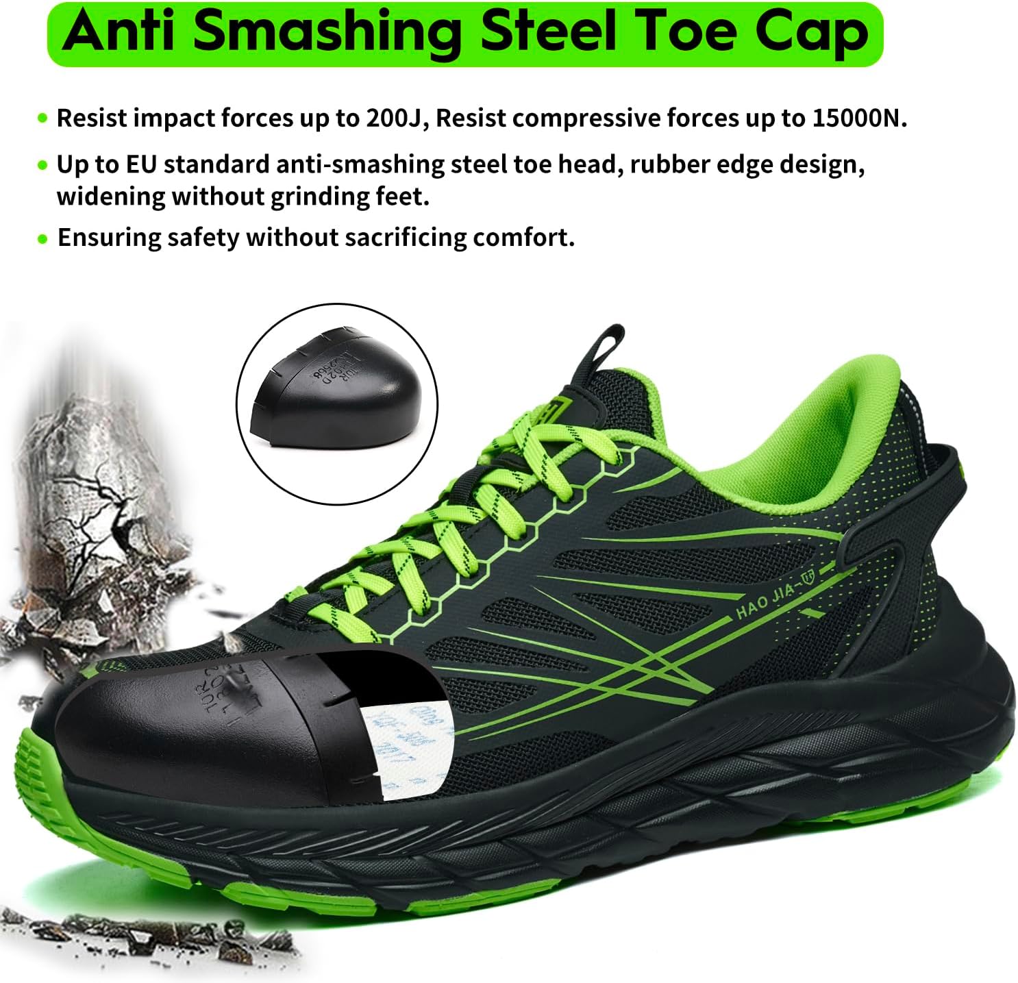 Thumbnail 1 de RUGNOR Safety Trainers Steel Toe Cap Trainers with Non-Slip Sole (Green) – Lightweight, Breathable Work Shoes