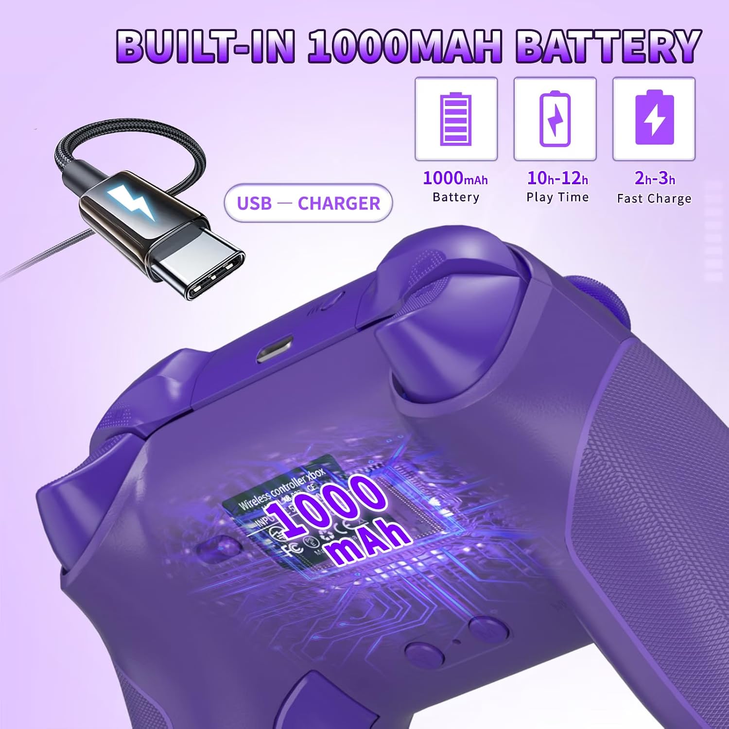 Thumbnail 4 de SZYUYU 2.4GHz Wireless Controller for Xbox, Purple, RGB Lighting