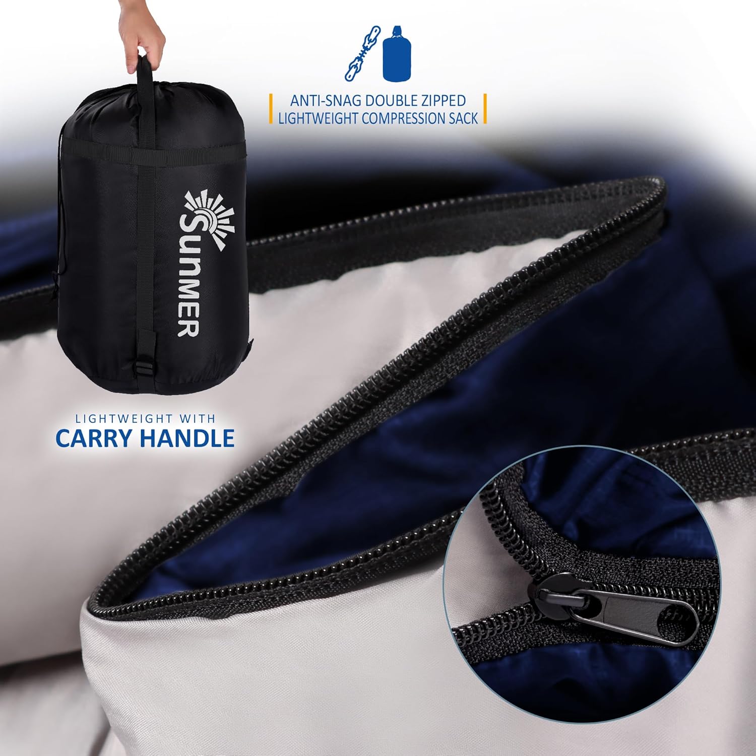 Thumbnail 4 de SUNMER 3–4 Season Double Sleeping Bag (2-in-1 King Size) – 300GSM waterproof for couples or 2 people, Navy