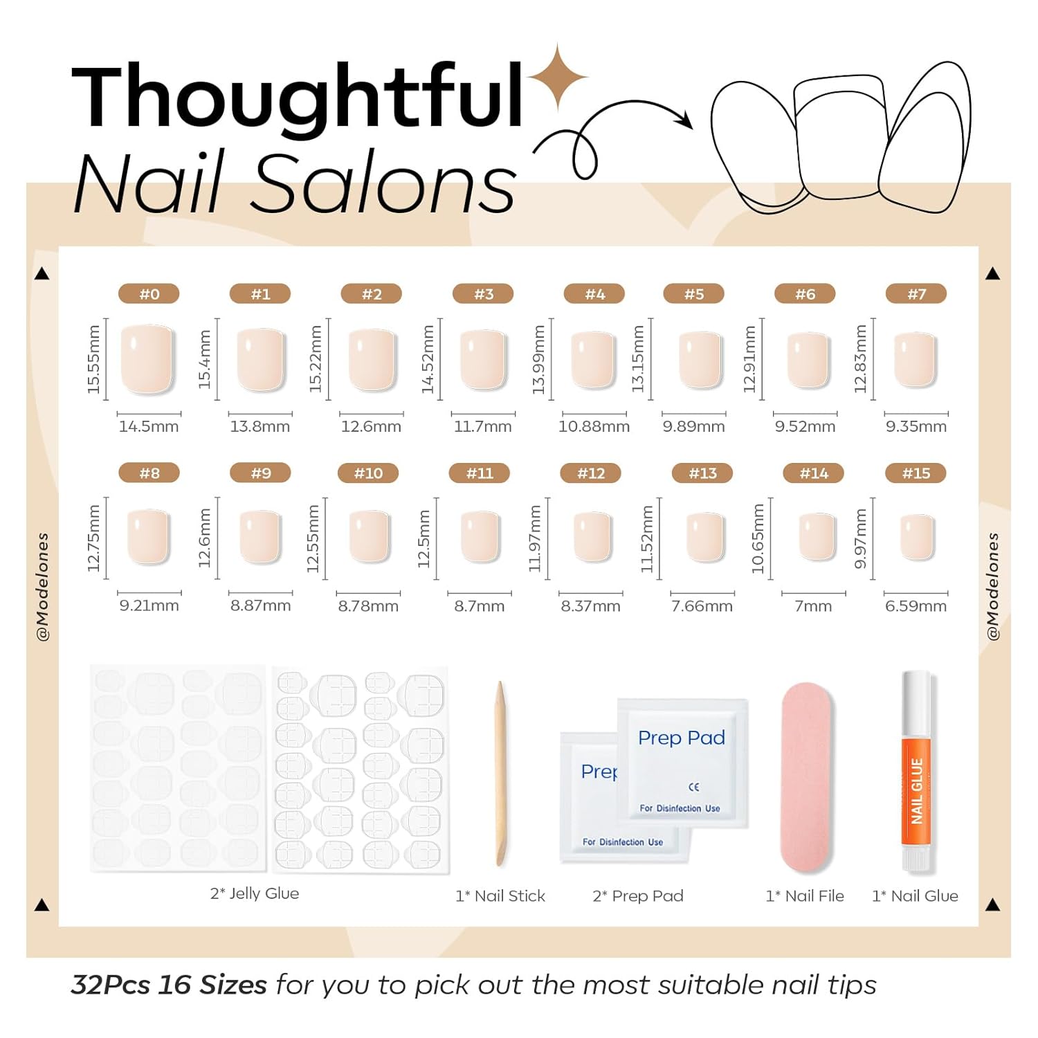 Thumbnail 5 de Modelones Extra Short Press on Nails (Milky White Squoval) Reusable Nail Kit — 32 pcs, 16 sizes