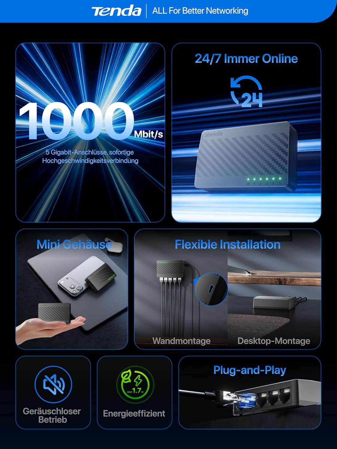 Thumbnail 1 de Tenda SG105 5‑Port Gigabit Switch 📡