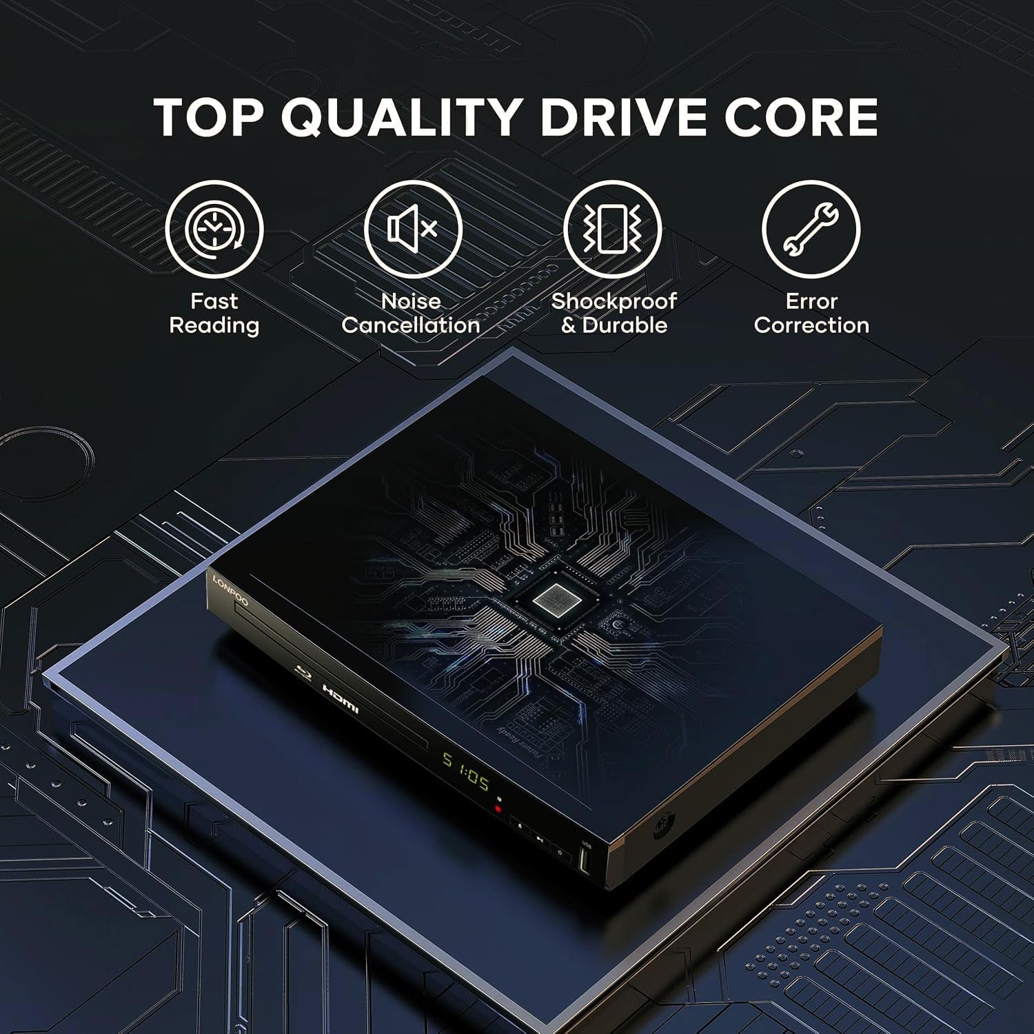 Thumbnail 6 de LONPOO LP-100 HD Blu-Ray Disc Player: Full 1080p Upscaling with HDMI, AV, Coax Output and USB