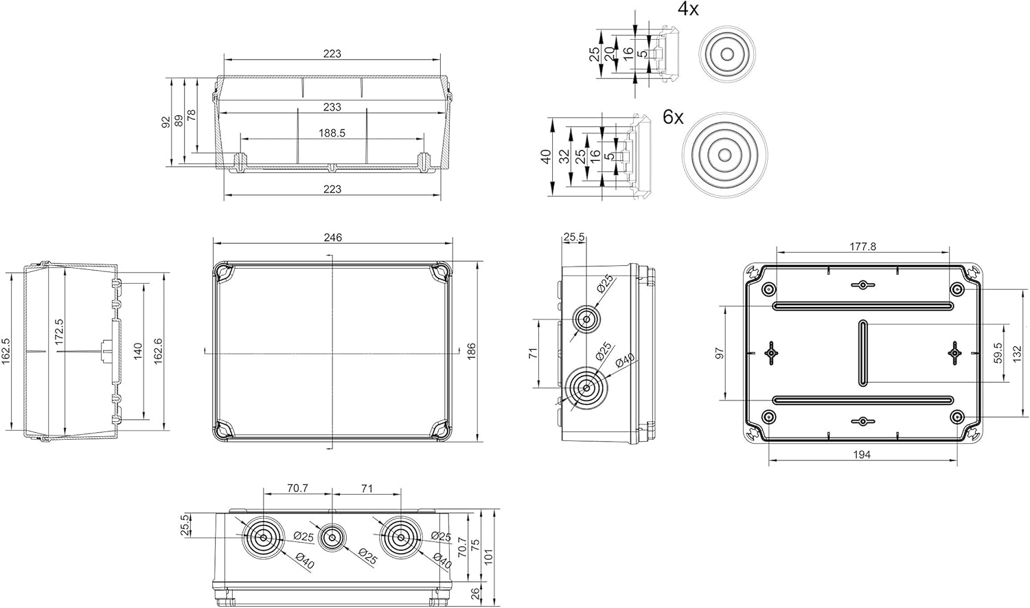 Thumbnail 2 de UNITEC Aufputz-Abzweigkasten IP65, 241 × 180 × 95 mm, schraubbarer Deckel