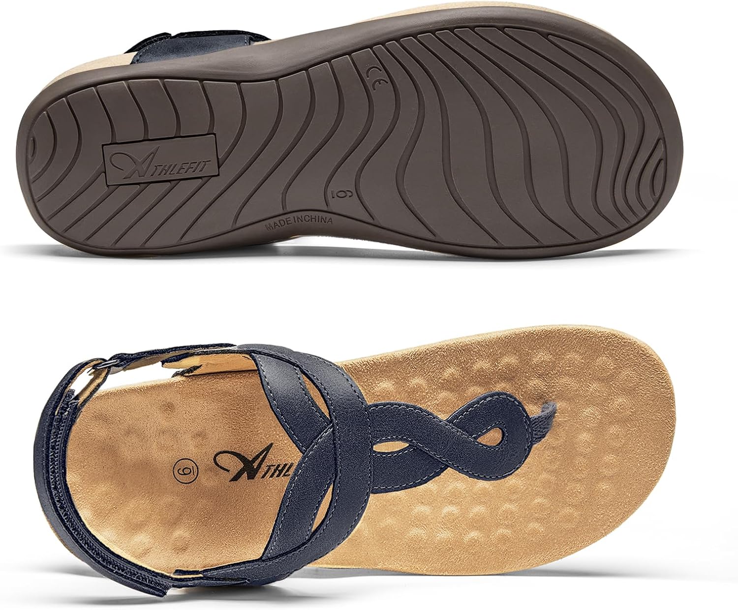 Thumbnail 5 de Athlefit Women's Orthopedic Arch Support Sandals: Comfort-Driven T-Strap Flat Sandals