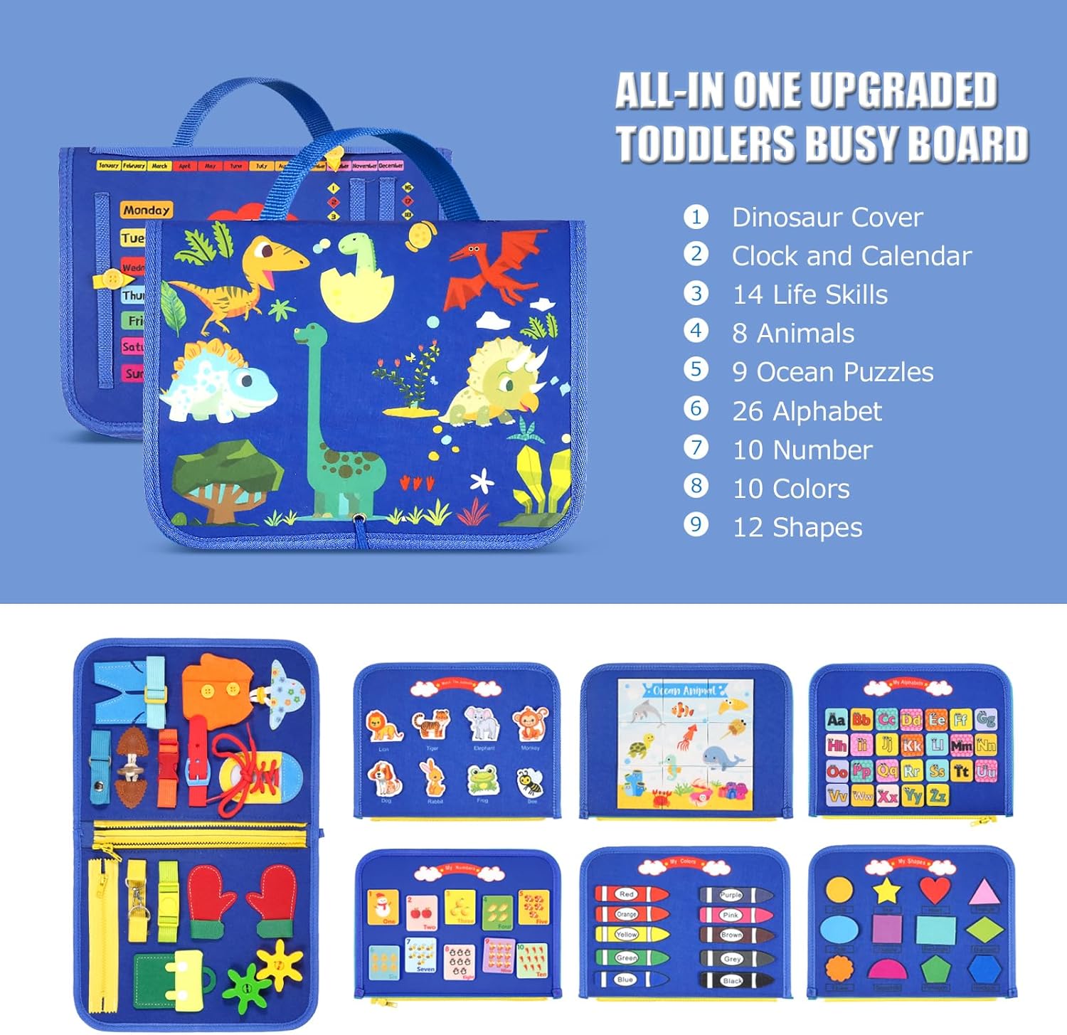 Thumbnail 6 de Montessori Busy Board sensory activity board (Navy blue) for ages 1–6