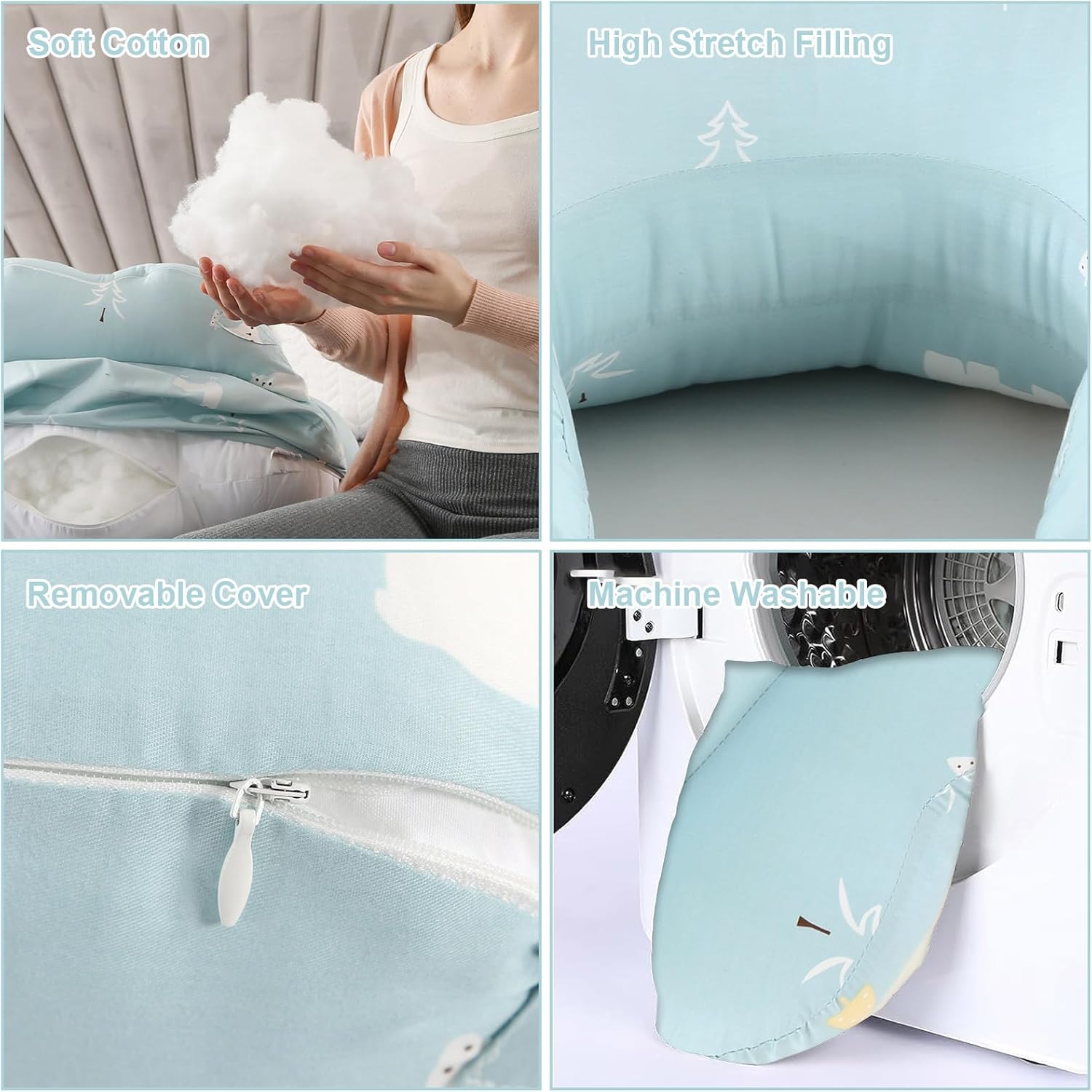Thumbnail 6 de SHANNA Stillkissen XXL – Multifunktionales Nursing Pillow mit verstellbarem Taillengurt, Weißer Bär, 65 × 55 × 12 cm