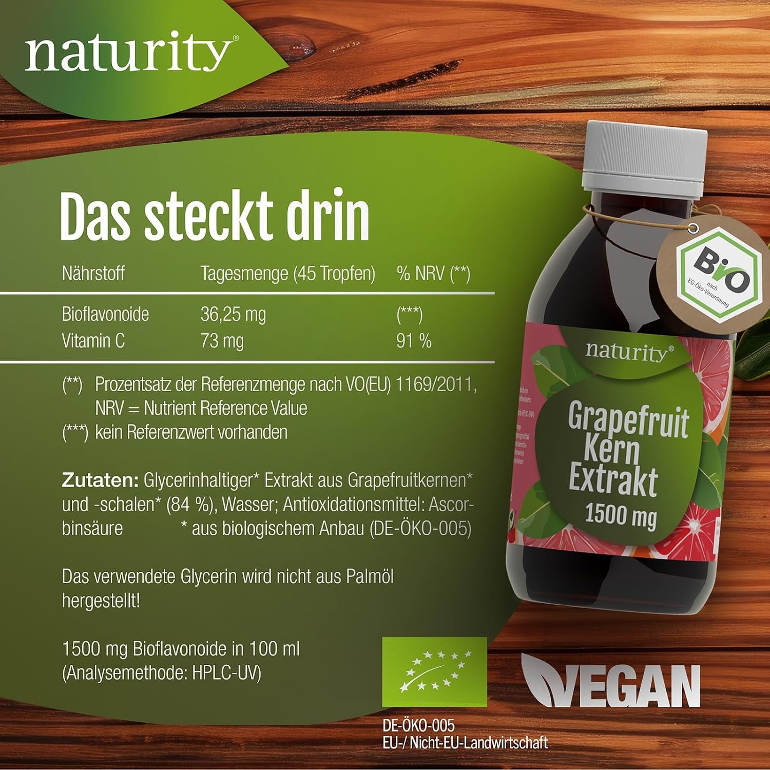 Detalle de Bio Grapefruitkernextrakt (1200 mg Bioflavonoide/250 ml) – vegan, zertifizierte Bio-Qualität, in Deutschland hergestellt