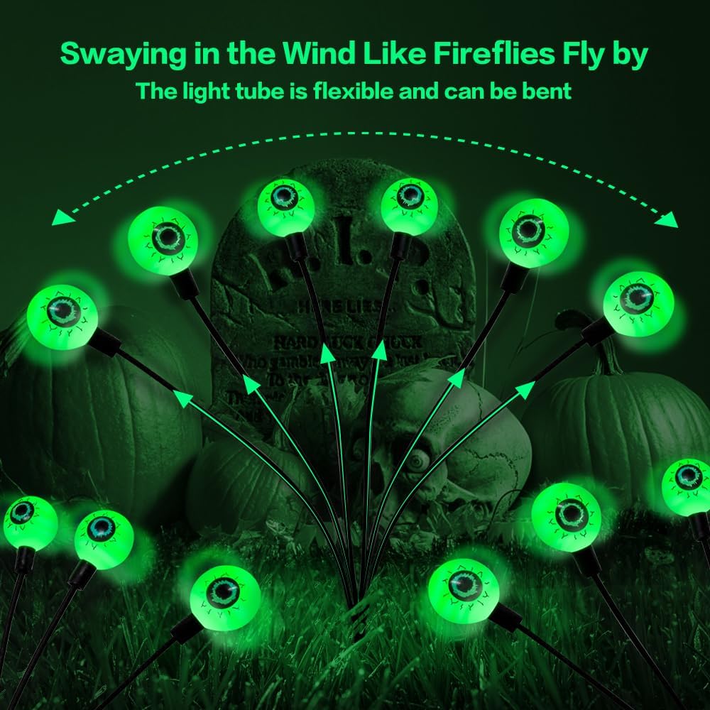Thumbnail 1 de BeHiller Solar Halloween Eyeball Lights, 2-Pack, Green 12-LED Swaying Design