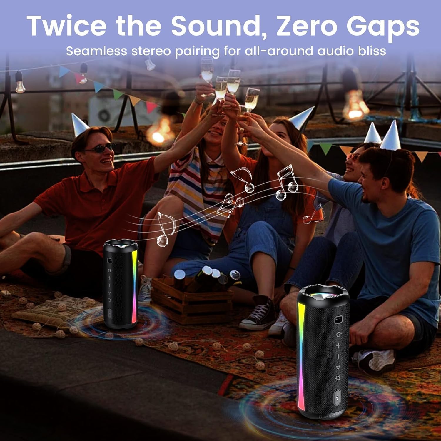 Detalle de dotn Portable Bluetooth Speaker (Bluetooth 5.4, IPX7, 20H battery) with 7 RGB light modes & TWS pairing