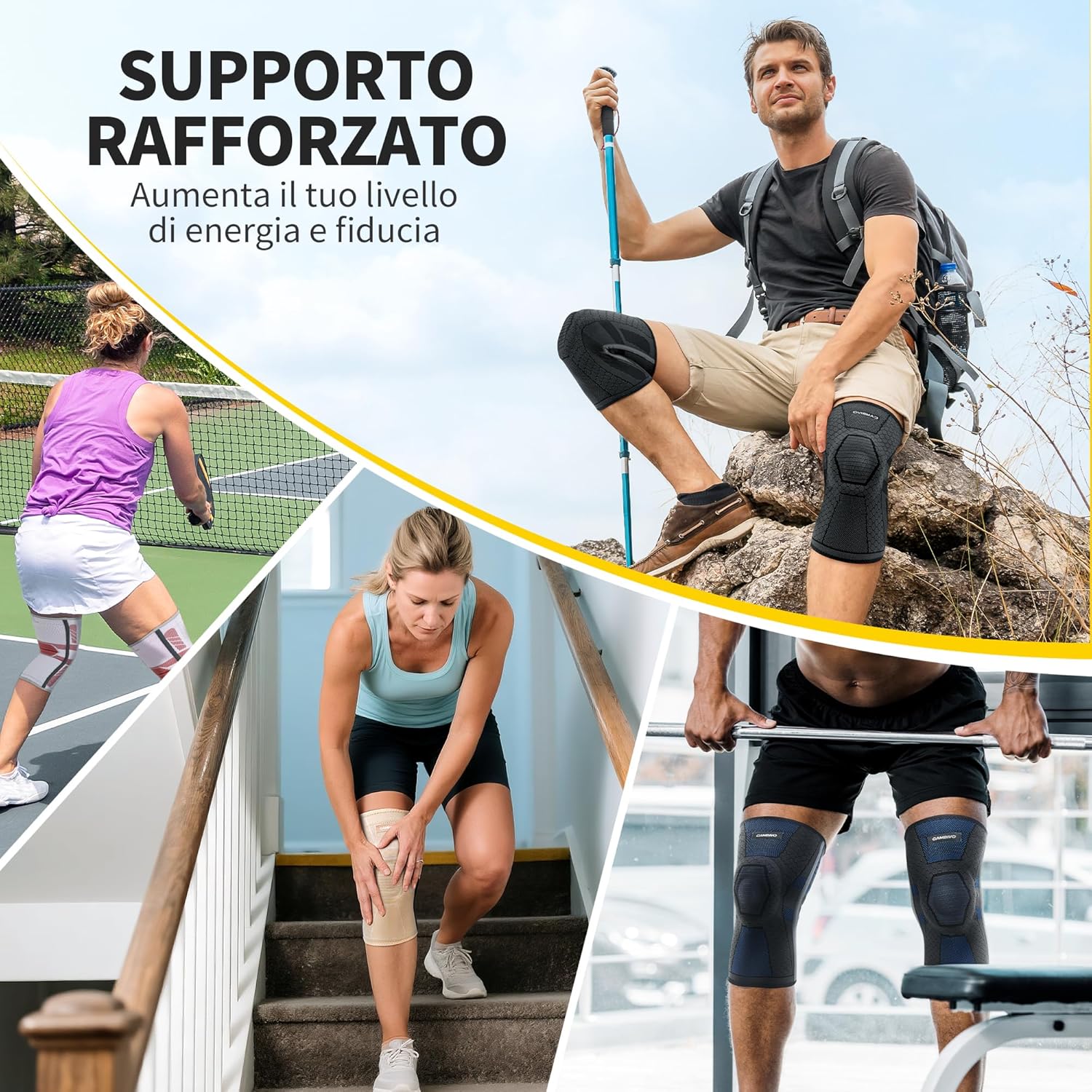 Thumbnail 5 de CAMBIVO Tutore Ginocchio 2 Pezzi con compressione e stabilizzatori laterali