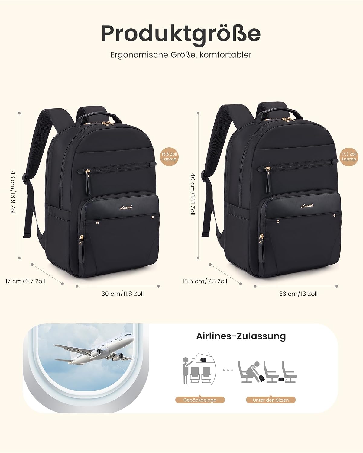 Thumbnail 3 de LOVEVOOK Laptop Rucksack Damen 15,6 Zoll Wasserdicht Schwarz